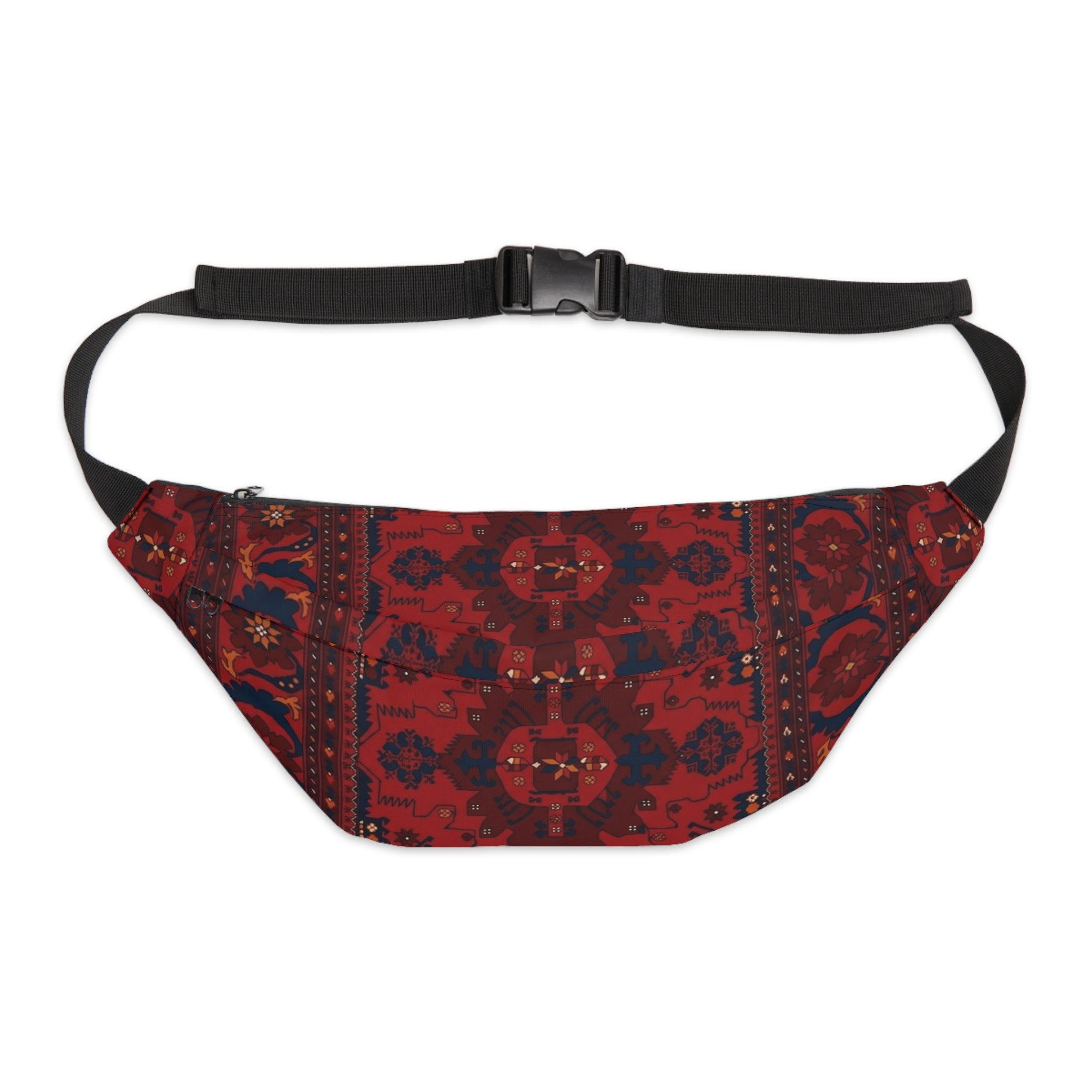 Red Persian Rug Pattern Fanny Pack | Large Waist Bag, Boho Travel Accessory