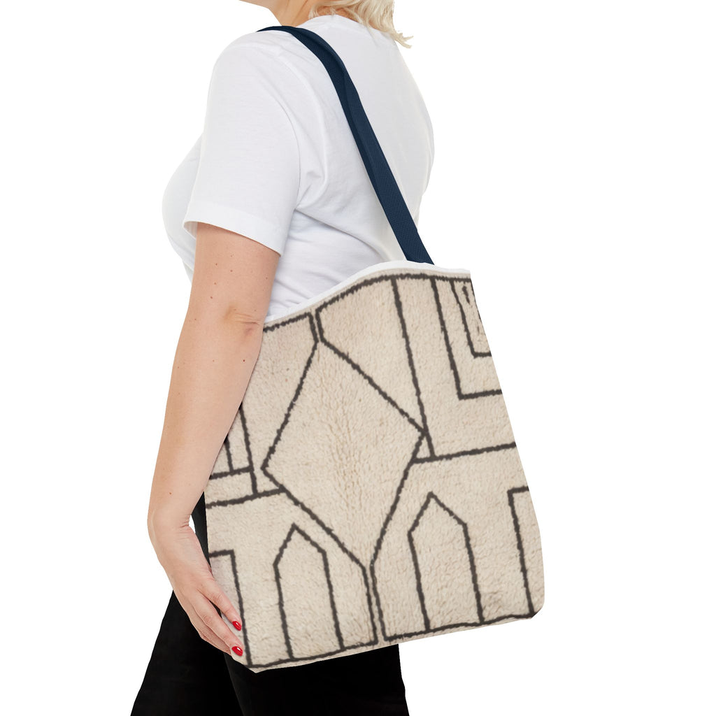 Neutral Geometric Diamond Pattern Tote Bag | Minimal Line Art