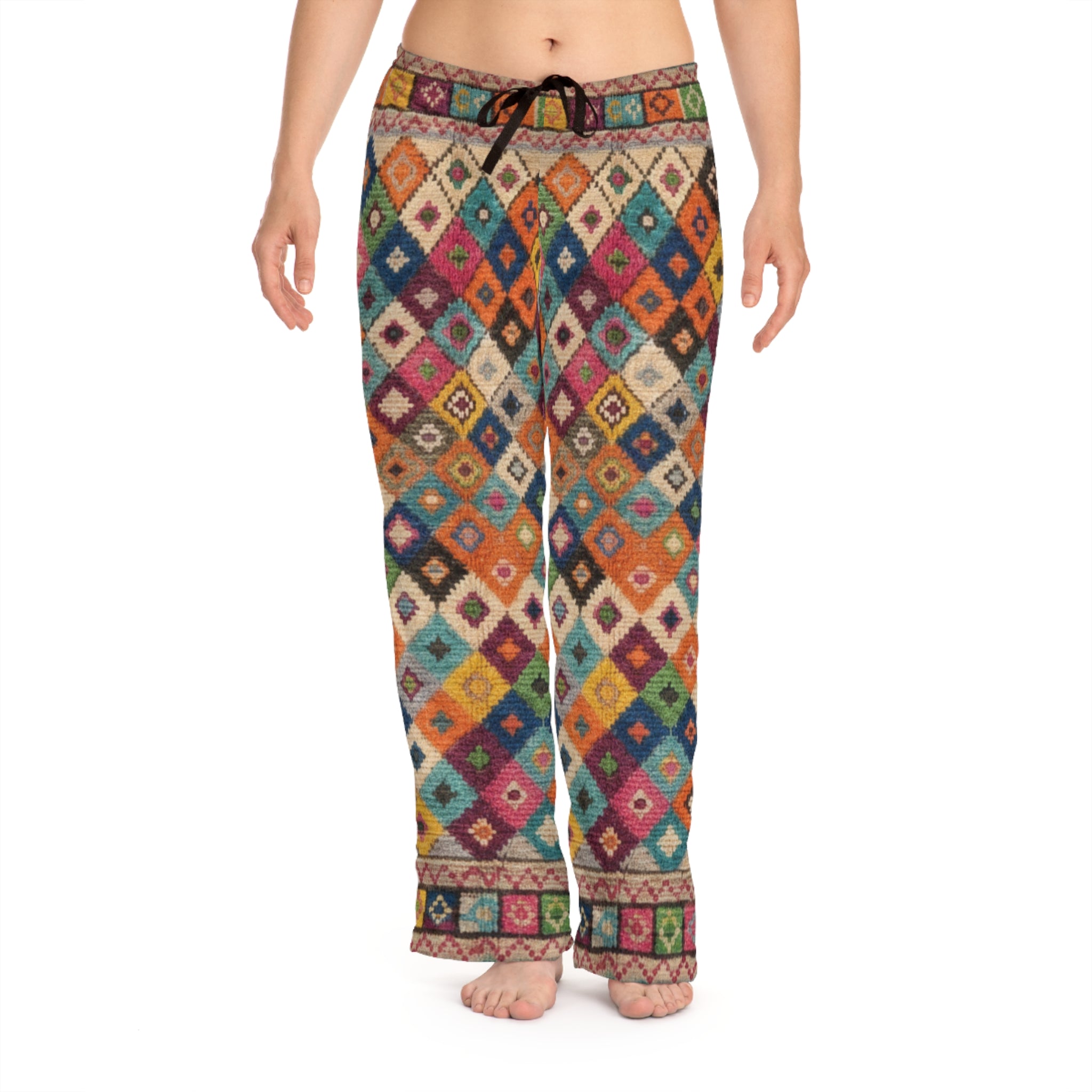 Colorful Diamond Quilt Moroccan Pattern Pants | Boho Geometric Lounge