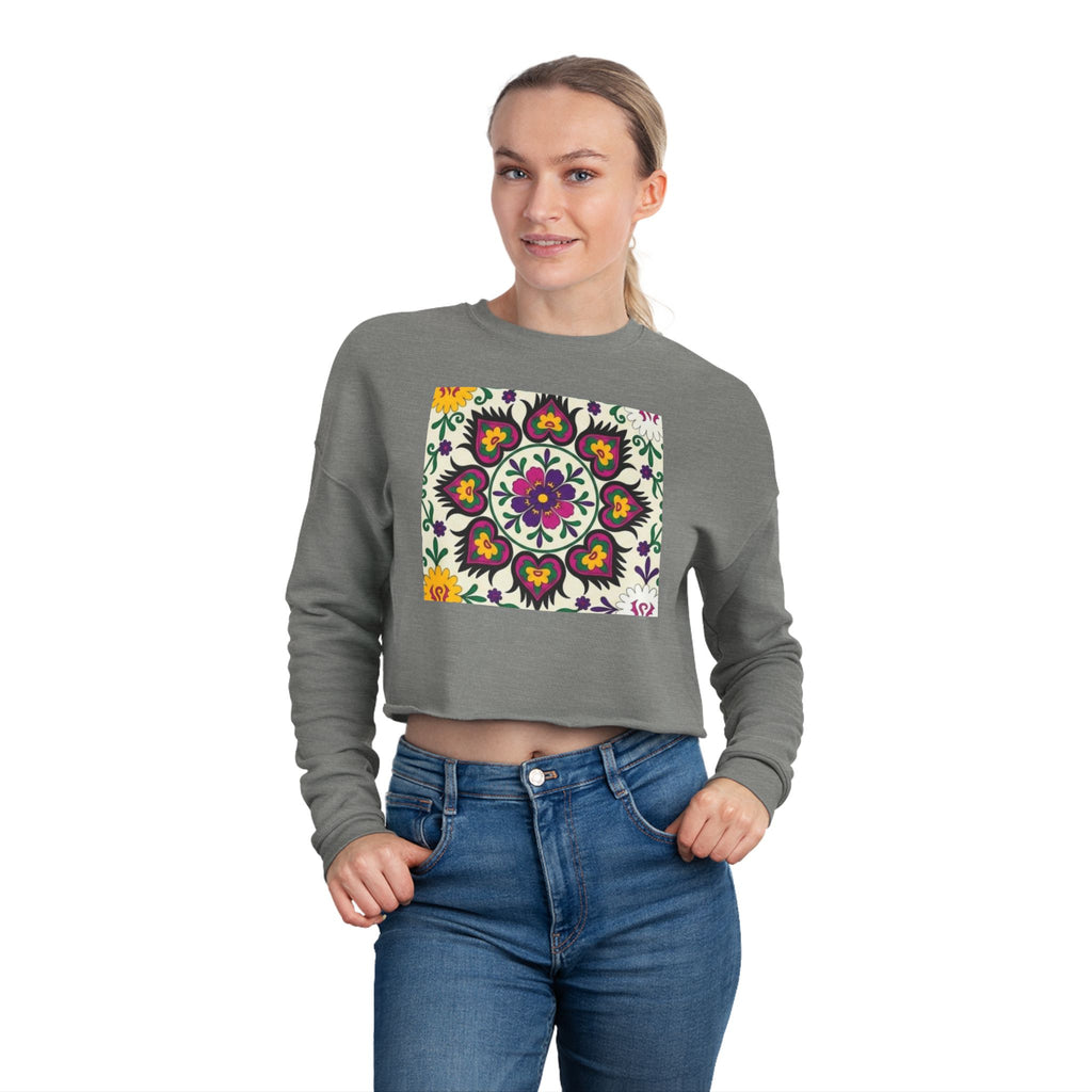 Floral Mandala Tile Cropped Sweatshirt | Boho Flower Pattern