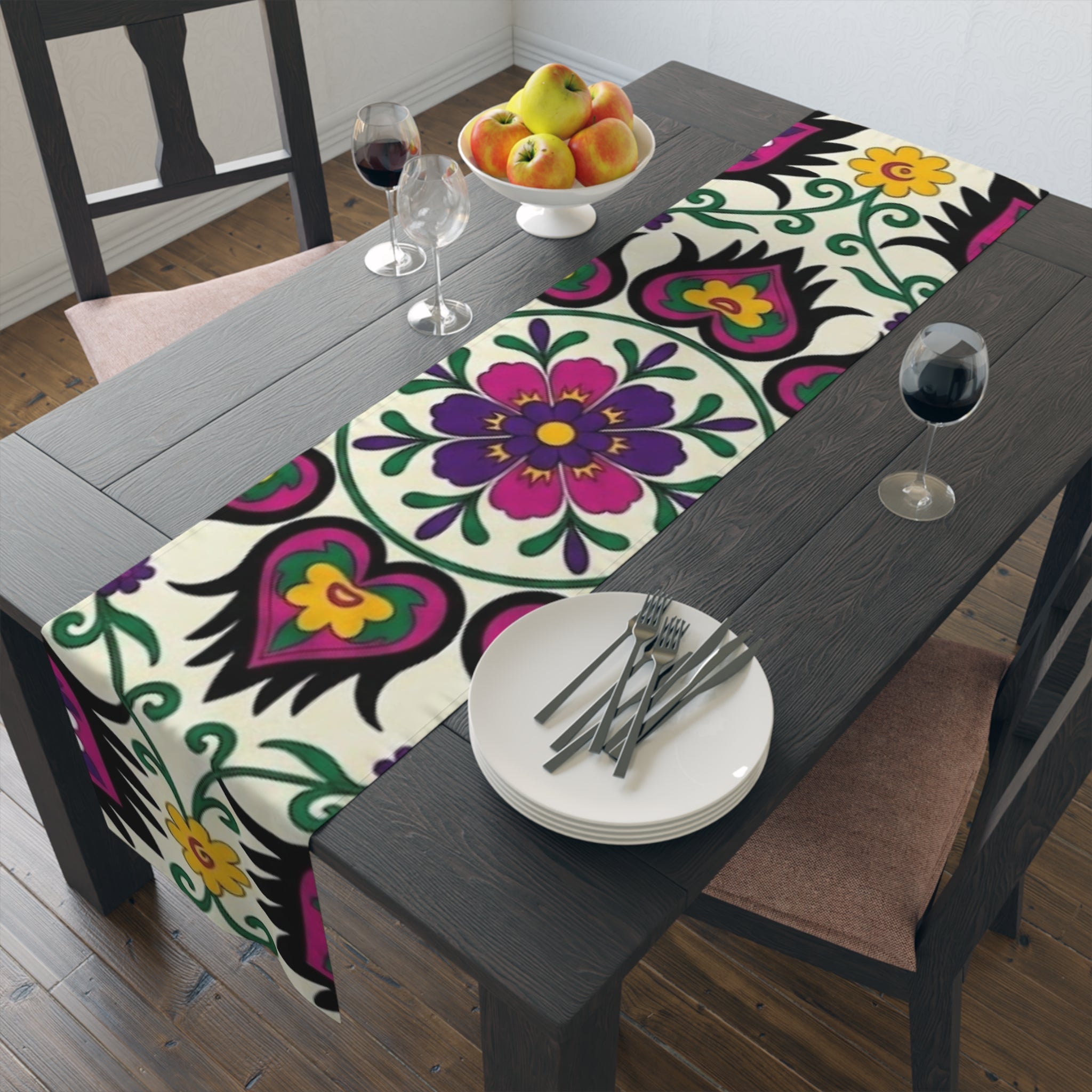Floral Folk Art Pattern Table Runner | Decorative Dining Linen