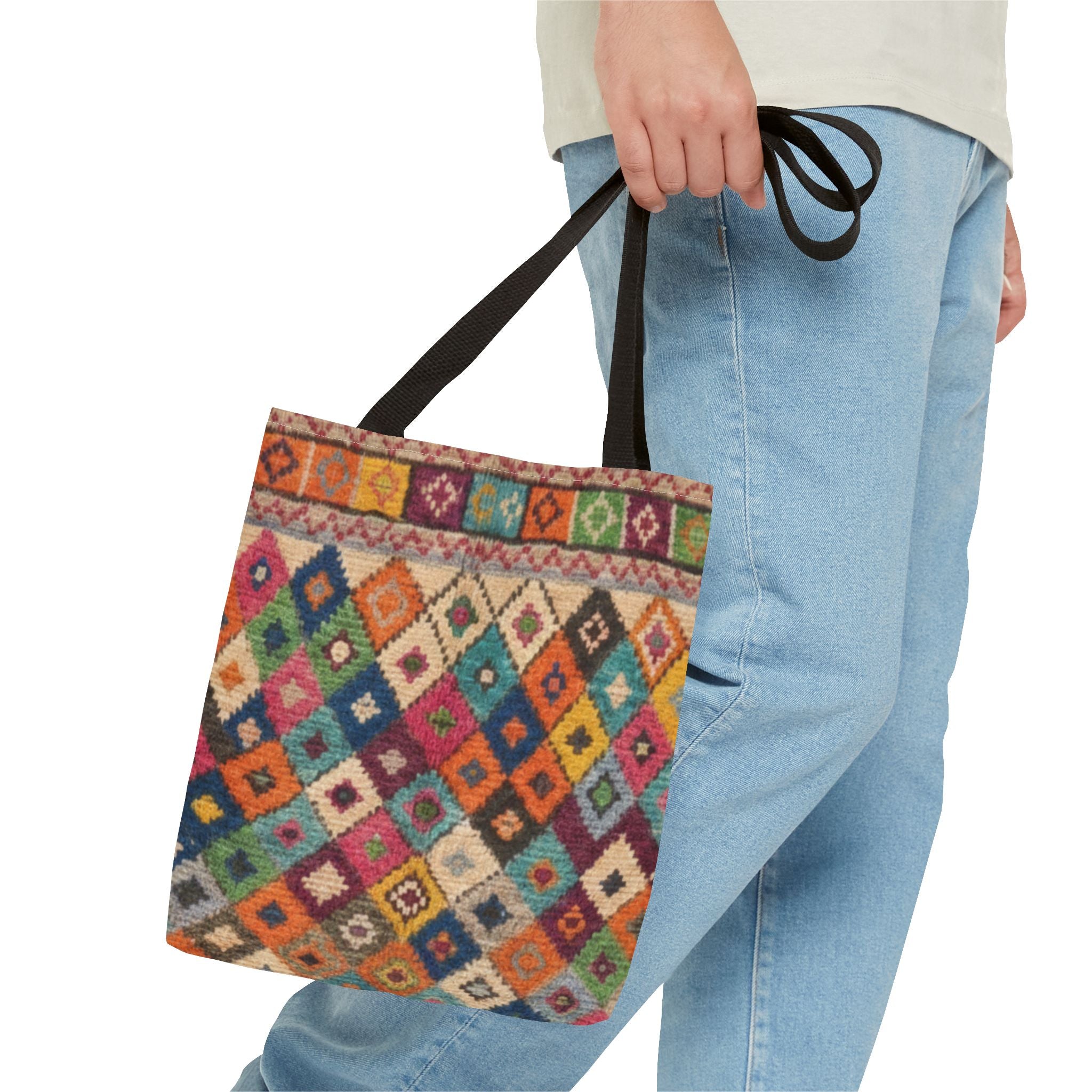 Colorful Kilim Diamond Pattern Tote Bag | Boho Tribal Aztec Shopper