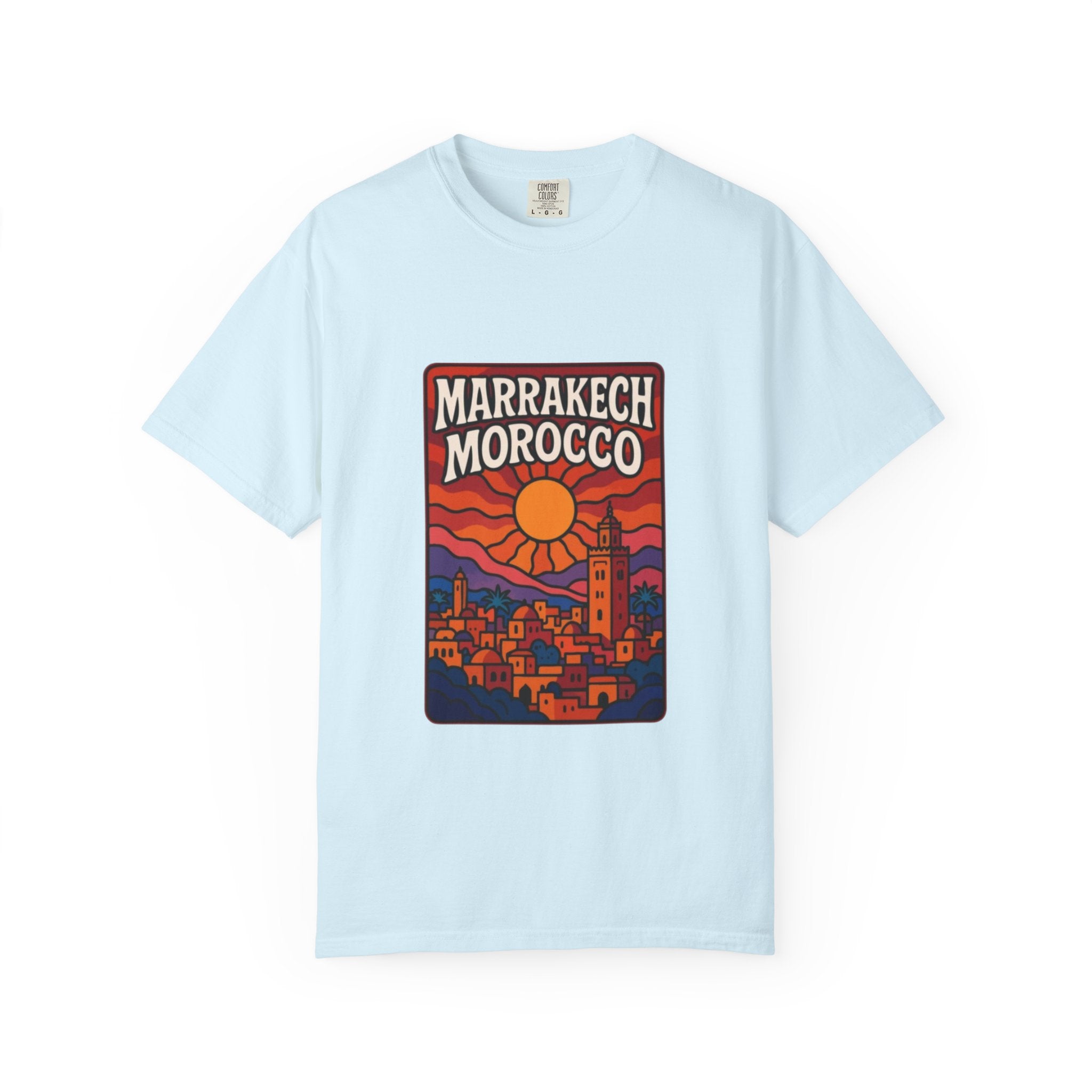 Marrakech Morocco Sunset Illustration T-Shirt | Moroccan Cityscape Tee