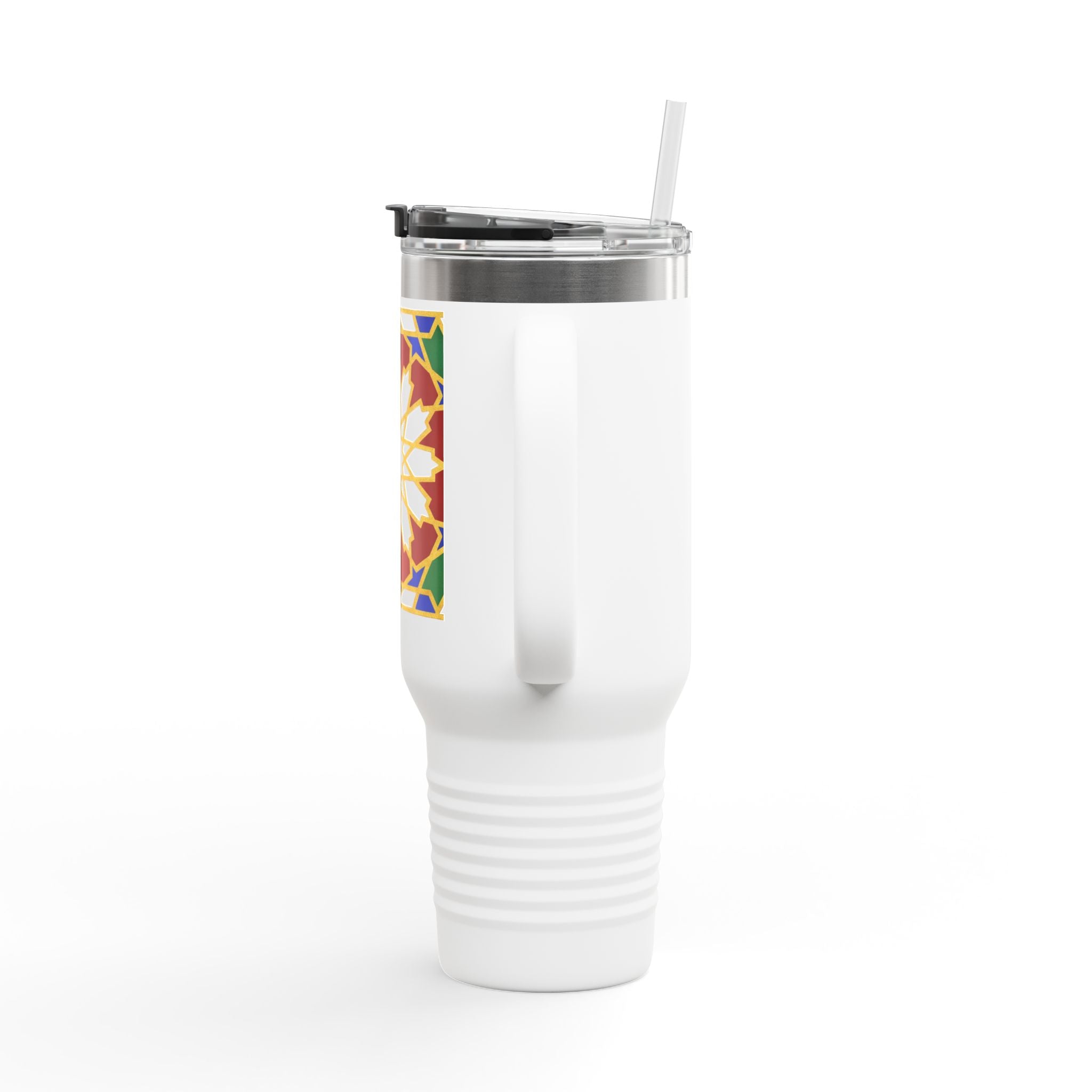 Moroccan Tile Floral Pattern Insulated Travel Mug 40oz | Boho Geometric Drink Tumbler
