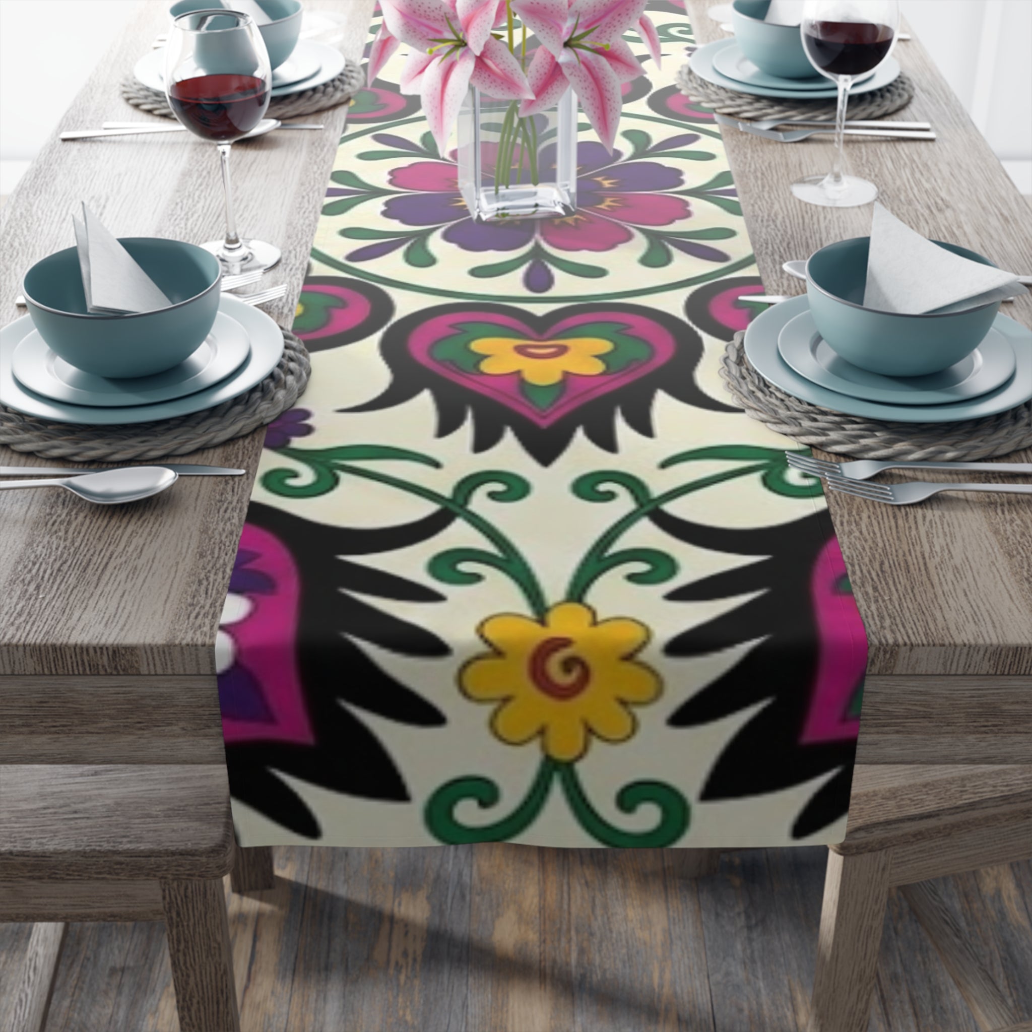 Floral Folk Art Pattern Table Runner | Decorative Dining Linen