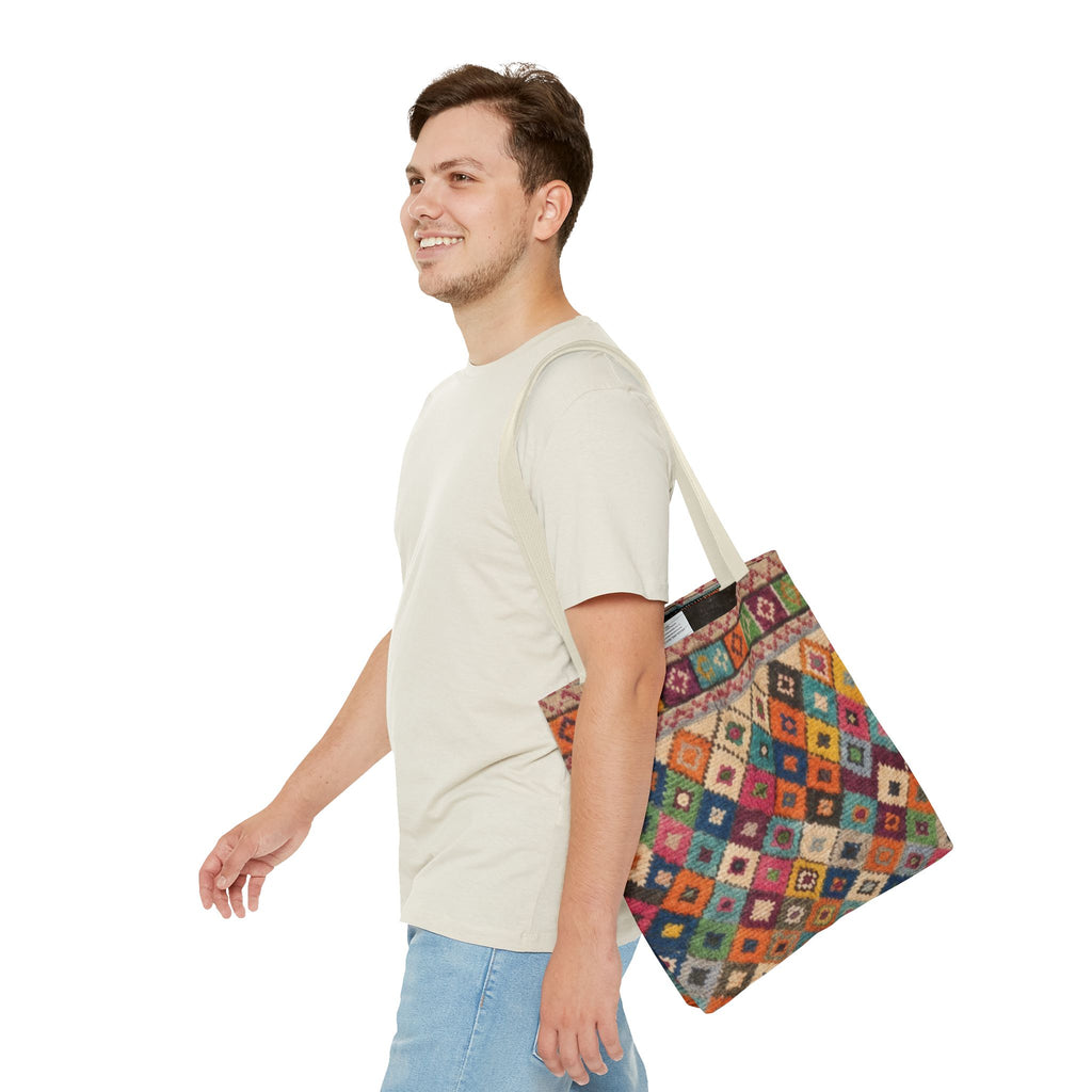 Colorful Kilim Diamond Pattern Tote Bag | Boho Tribal Aztec Shopper