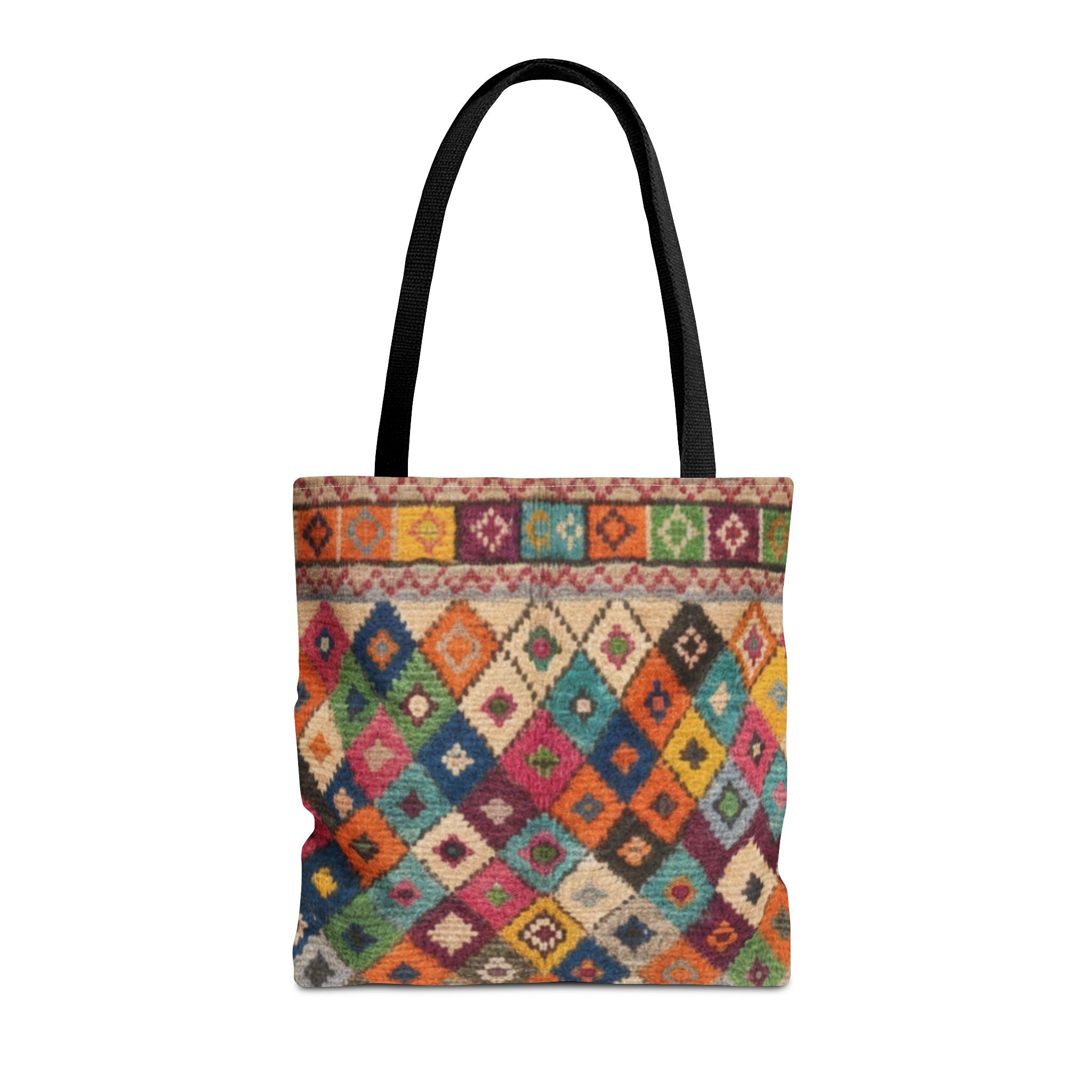 Colorful Kilim Diamond Pattern Tote Bag | Boho Tribal Aztec Shopper