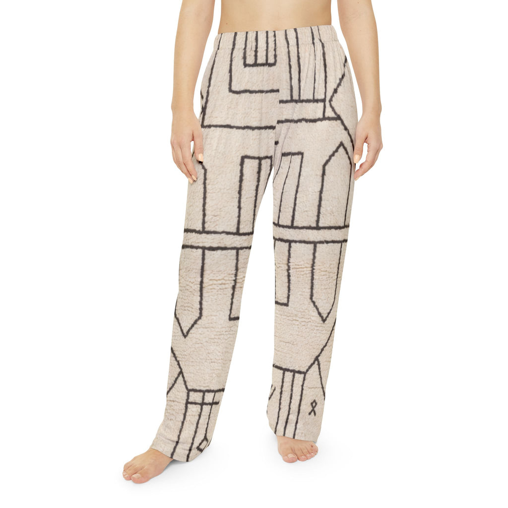 Neutral Geometric Pattern Women's Pants | Ivory Moroccan Lines
