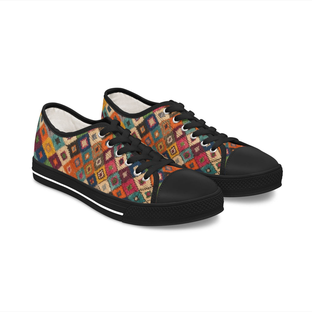 Colorful Kilim Pattern Women's Low Top Sneakers | Boho Moroccan Berber Print