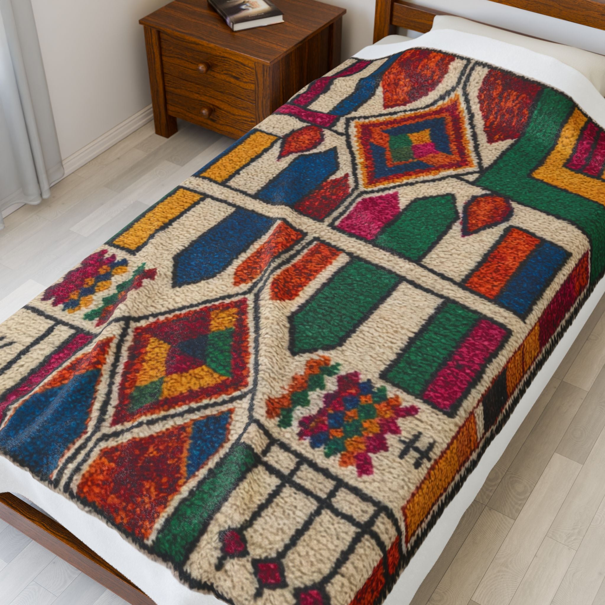 Colorful Geometric Moroccan Berber Pattern Blanket | Boho Kilim Design Throw