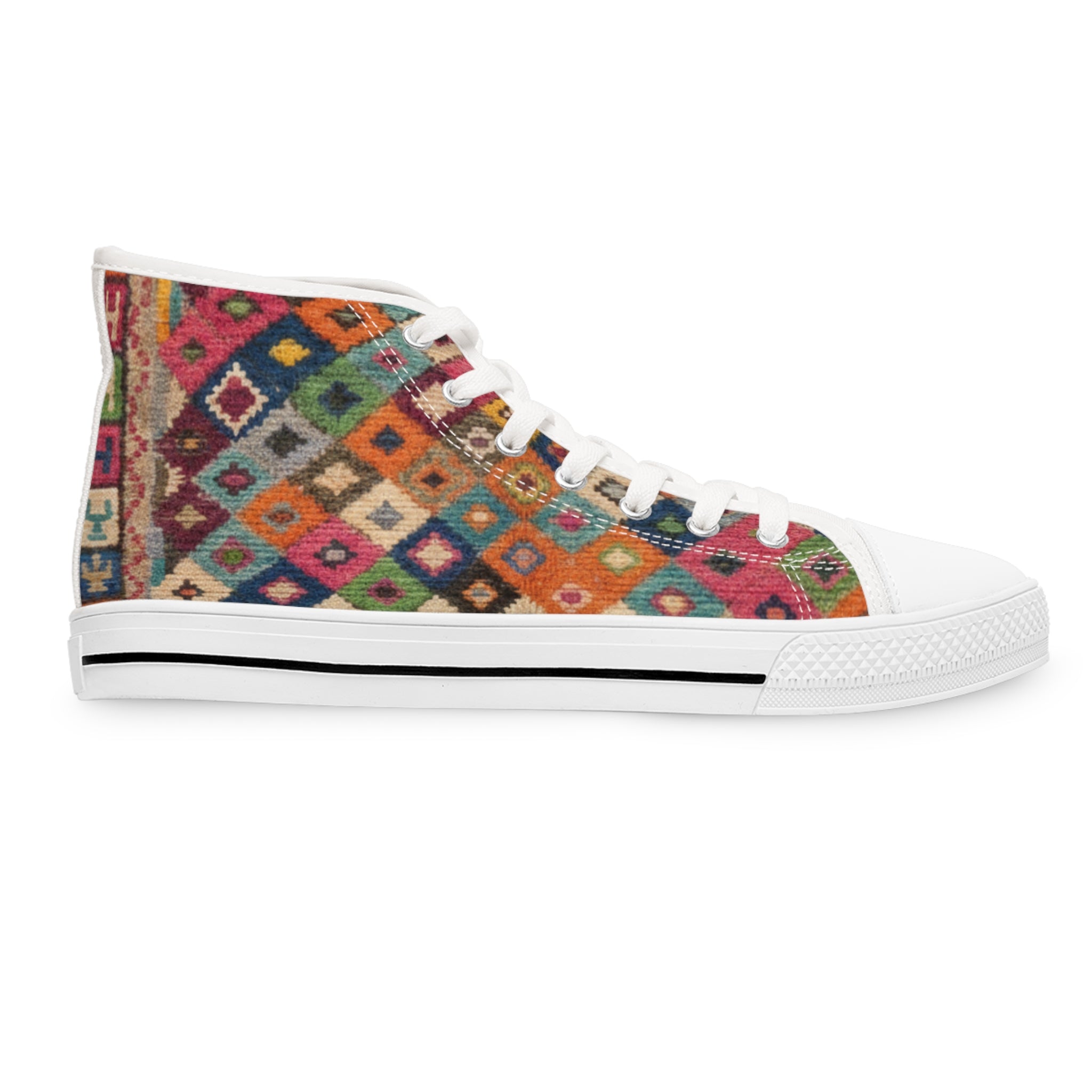 Colorful Kilim Pattern Women's High Top Sneakers | Boho Geometric Canvas