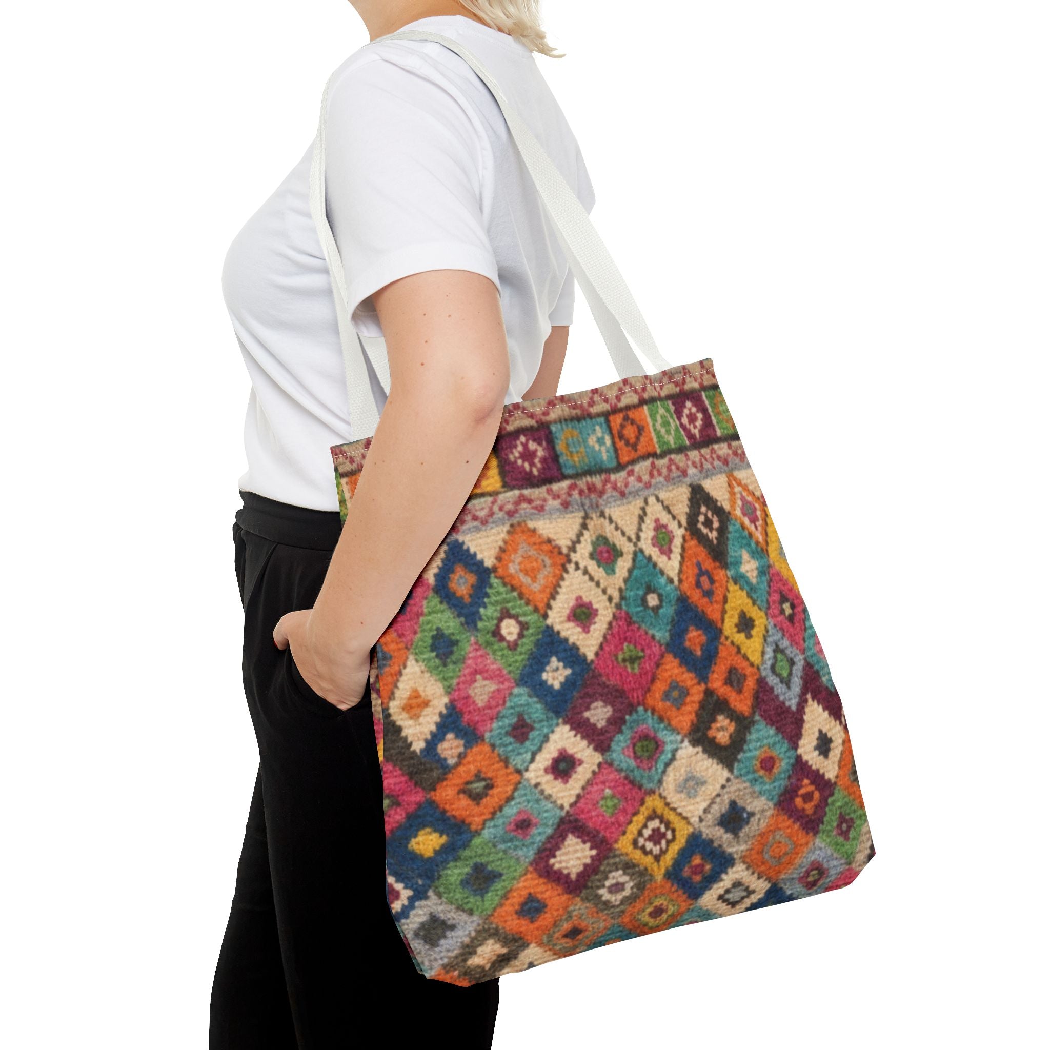 Colorful Kilim Diamond Pattern Tote Bag | Boho Tribal Aztec Shopper