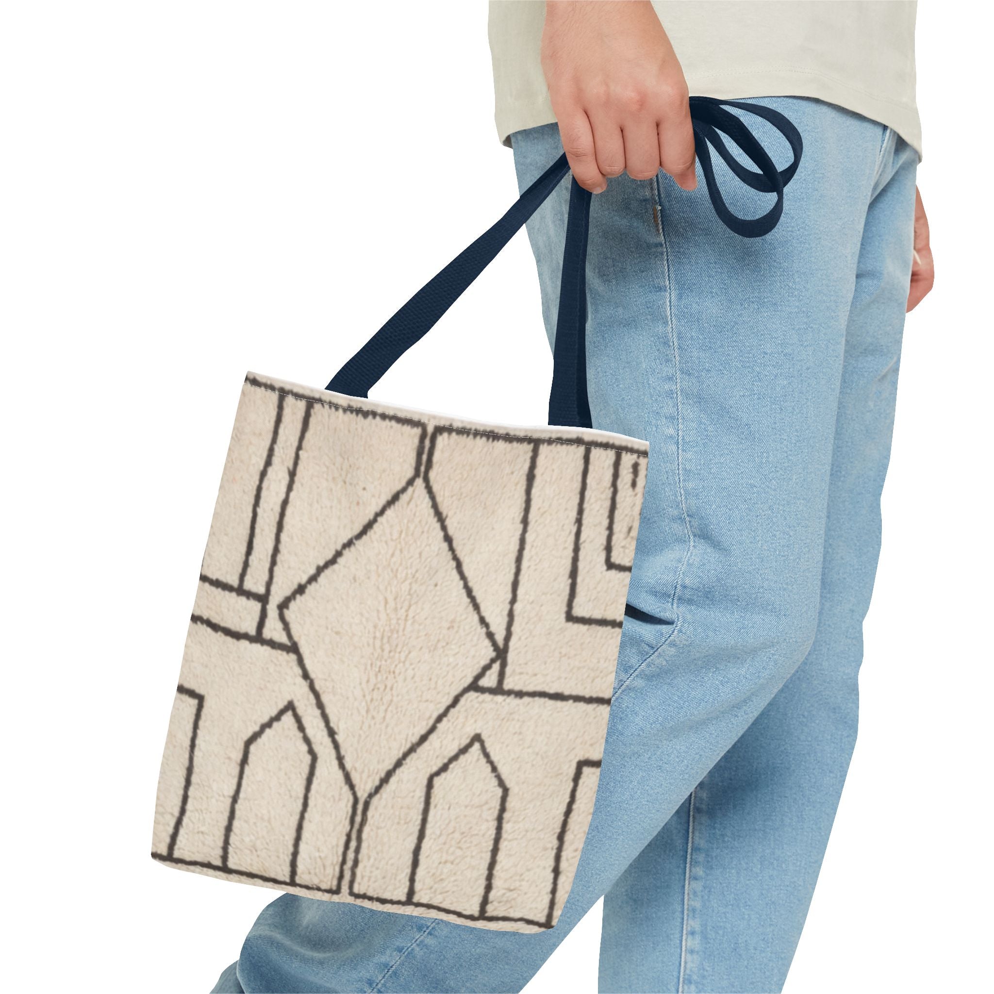 Neutral Geometric Diamond Pattern Tote Bag | Minimal Line Art