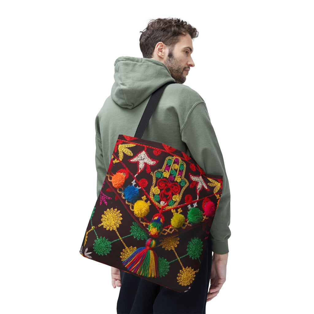 Marrakech Colors Tote Bag | Colorful Pom Pom Boho Print