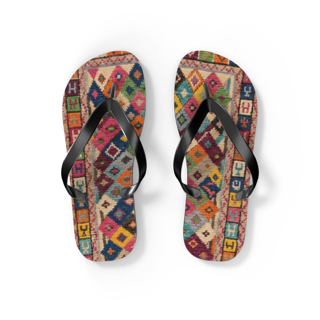 Boho Kilim Pattern Flip Flops | Colorful Tribal Slip-Ons