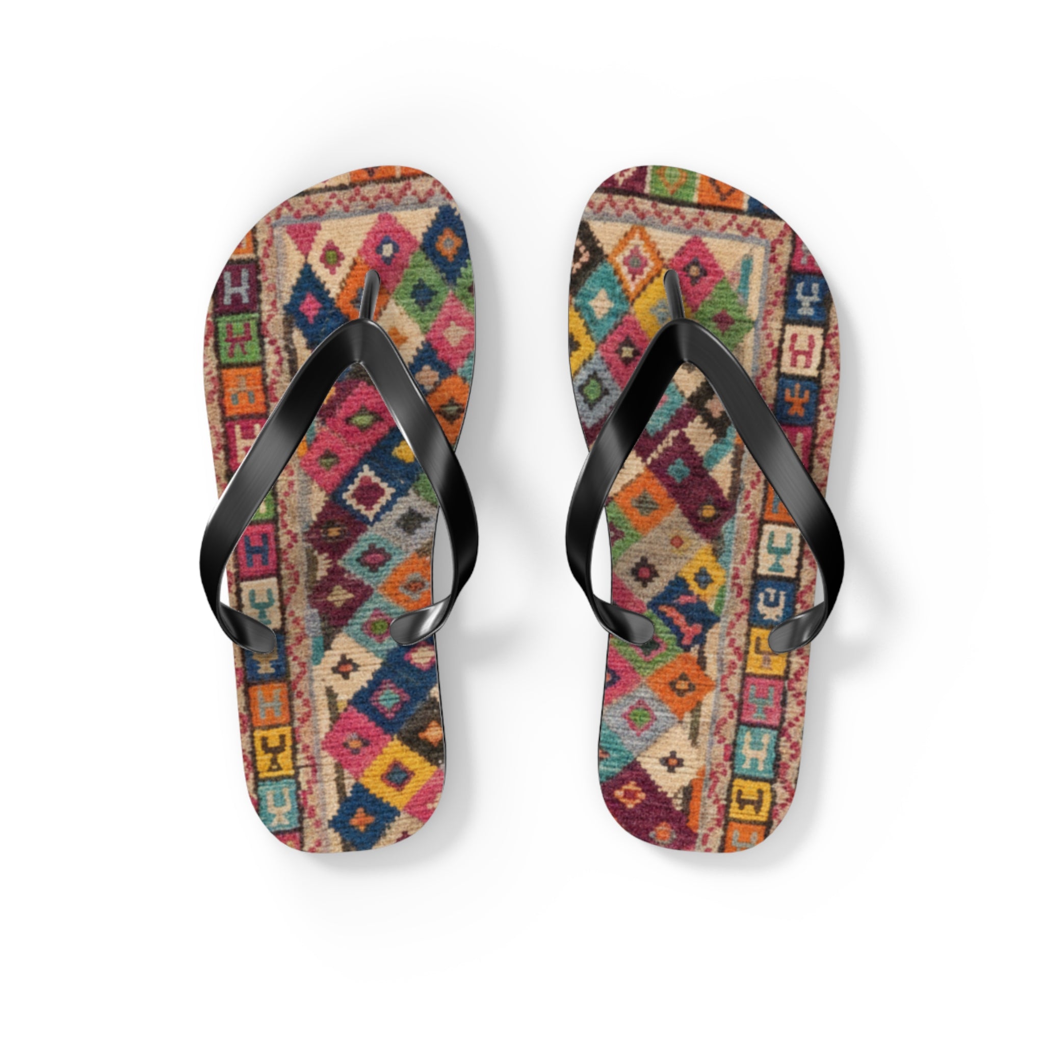 Boho Kilim Pattern Flip Flops | Colorful Tribal Slip-Ons