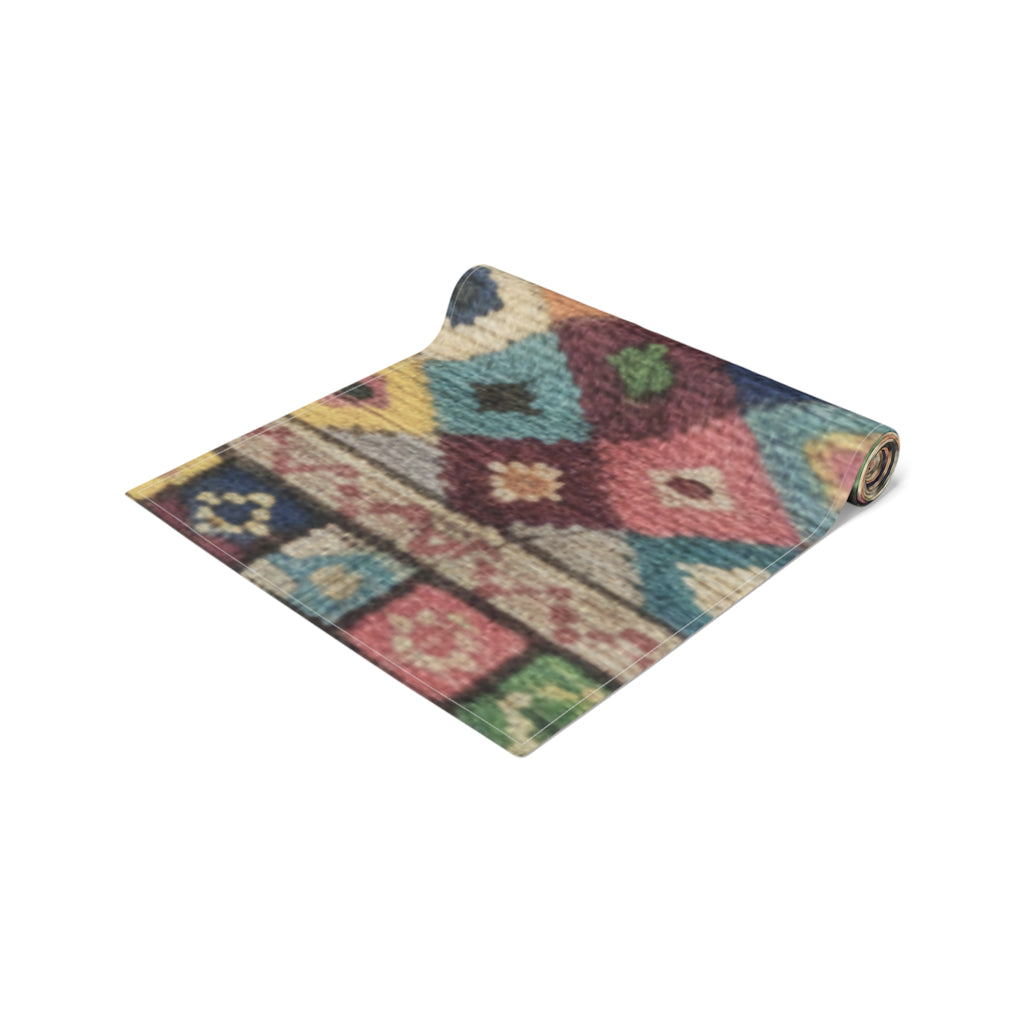 Colorful Kilim Diamond Pattern Table Runner | Cotton Poly