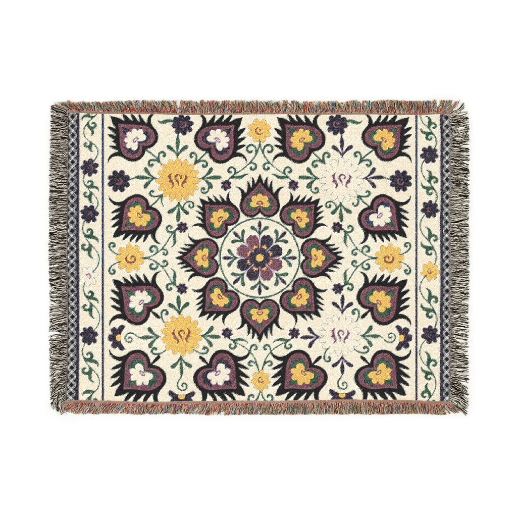 Vintage Persian Medallion Woven Blanket | Floral Kilim Throw