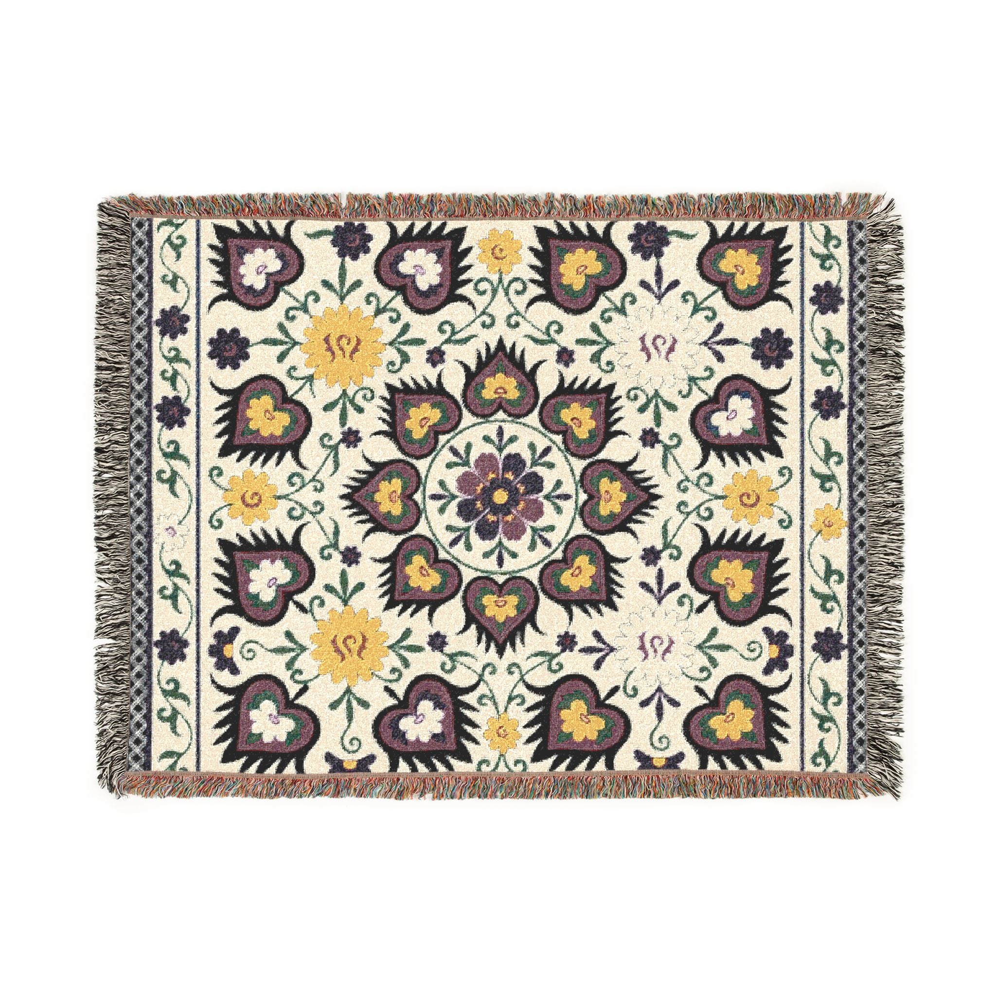 Vintage Persian Medallion Woven Blanket | Floral Kilim Throw