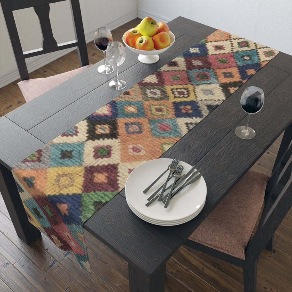 Colorful Kilim Diamond Pattern Table Runner | Cotton Poly