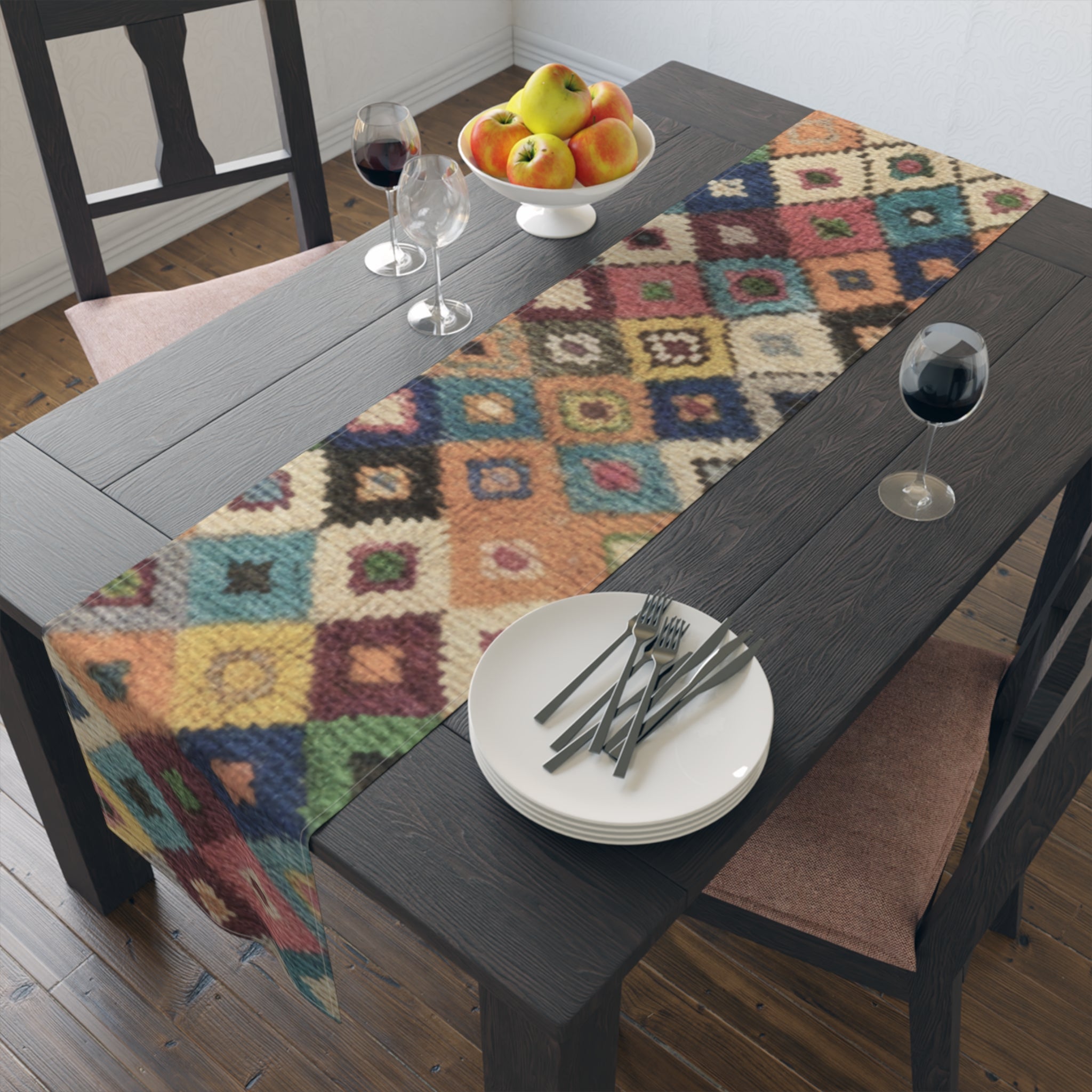 Colorful Kilim Diamond Pattern Table Runner | Cotton Poly