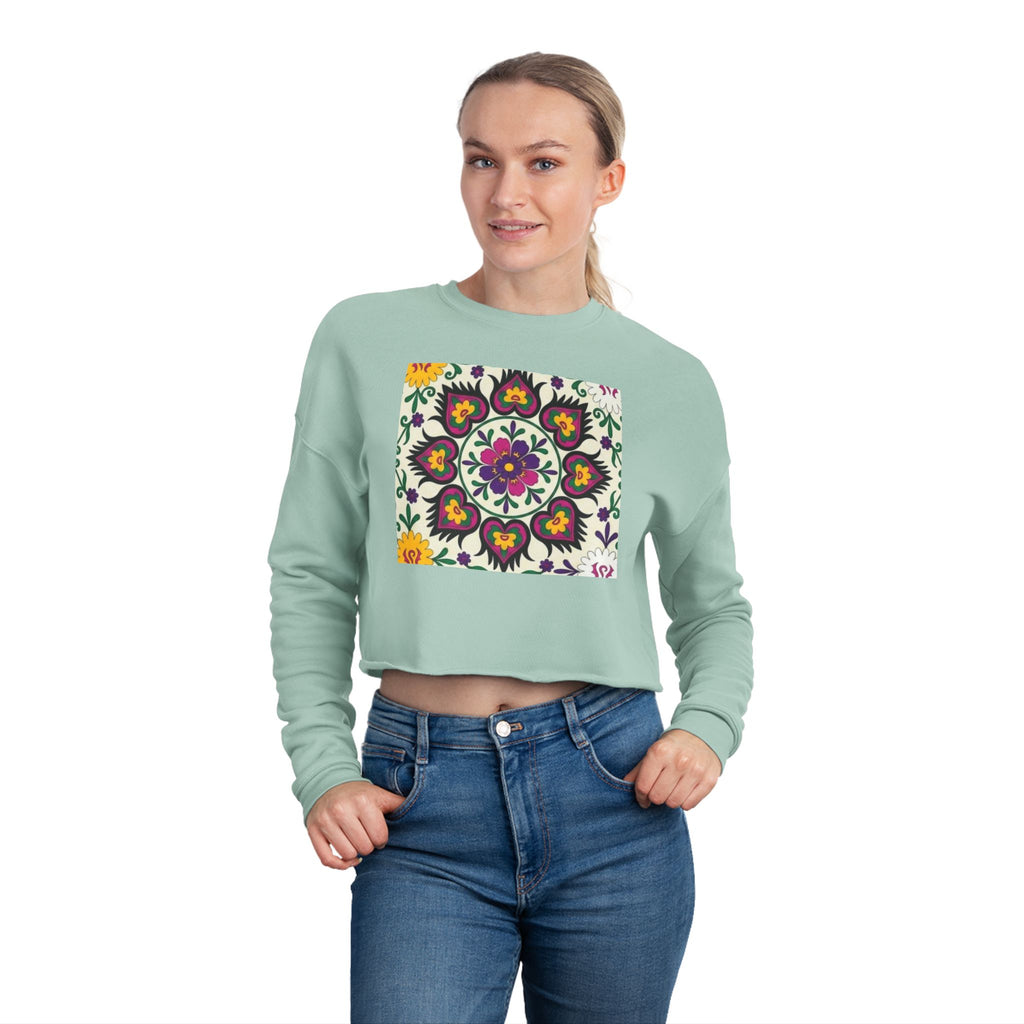 Floral Mandala Tile Cropped Sweatshirt | Boho Flower Pattern
