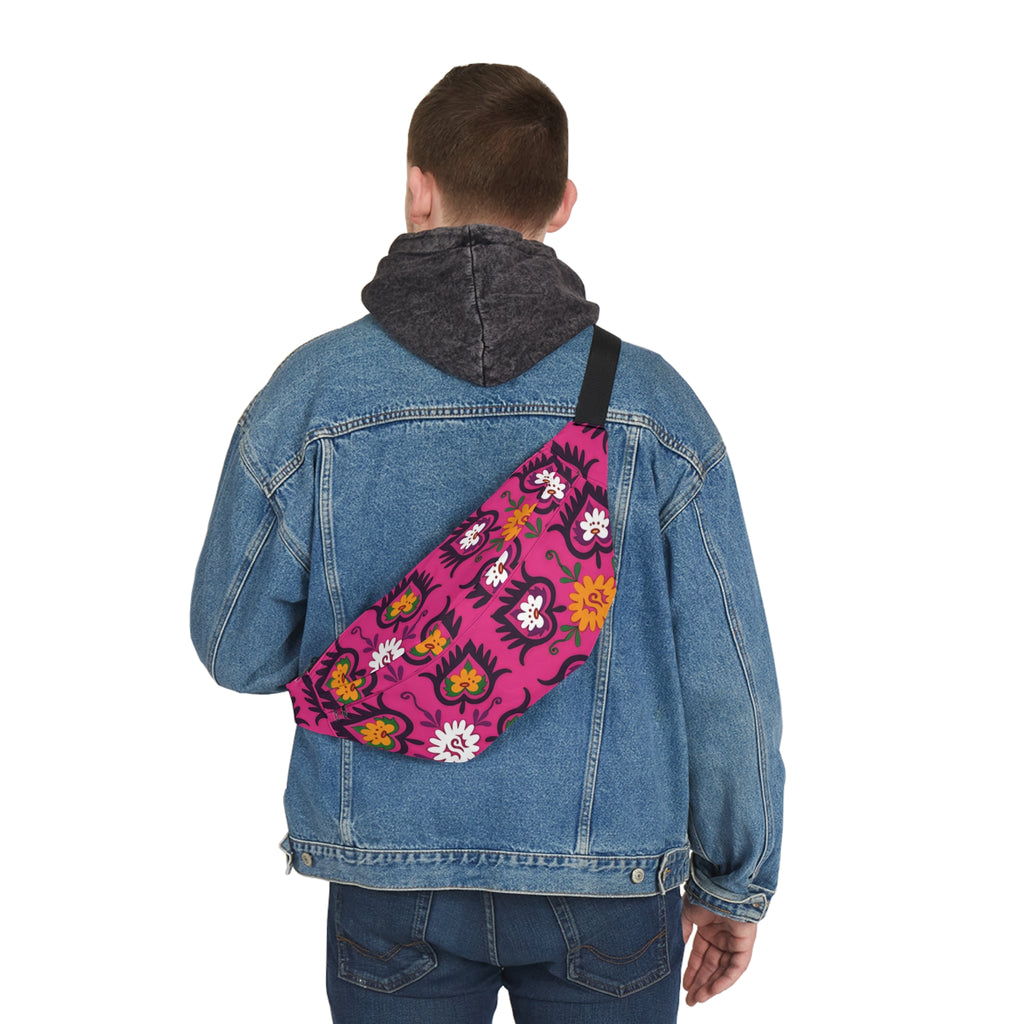 Pink Floral Pattern Fanny Pack | Boho Flower Waist Bag