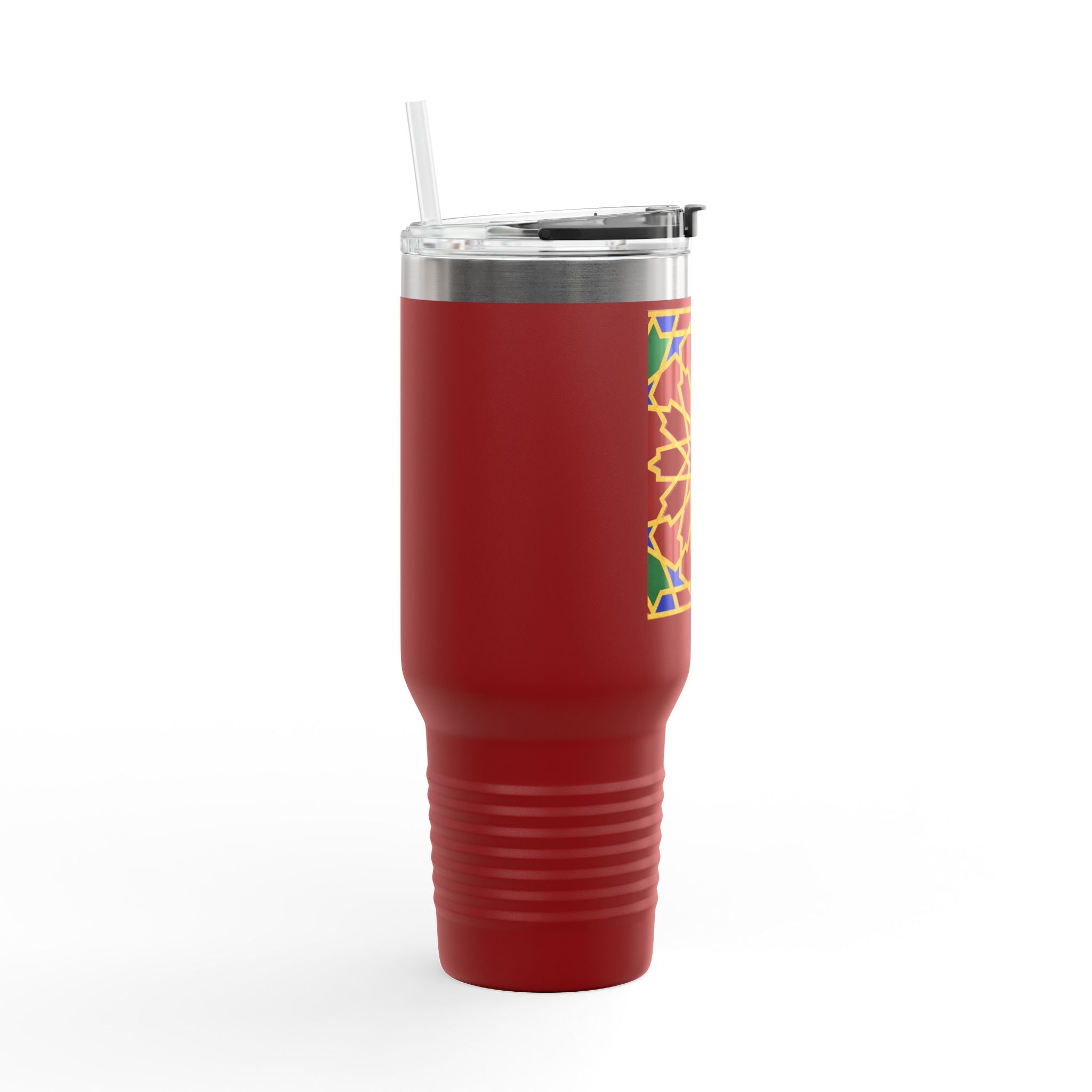 Moroccan Tile Floral Pattern Insulated Travel Mug 40oz | Boho Geometric Drink Tumbler