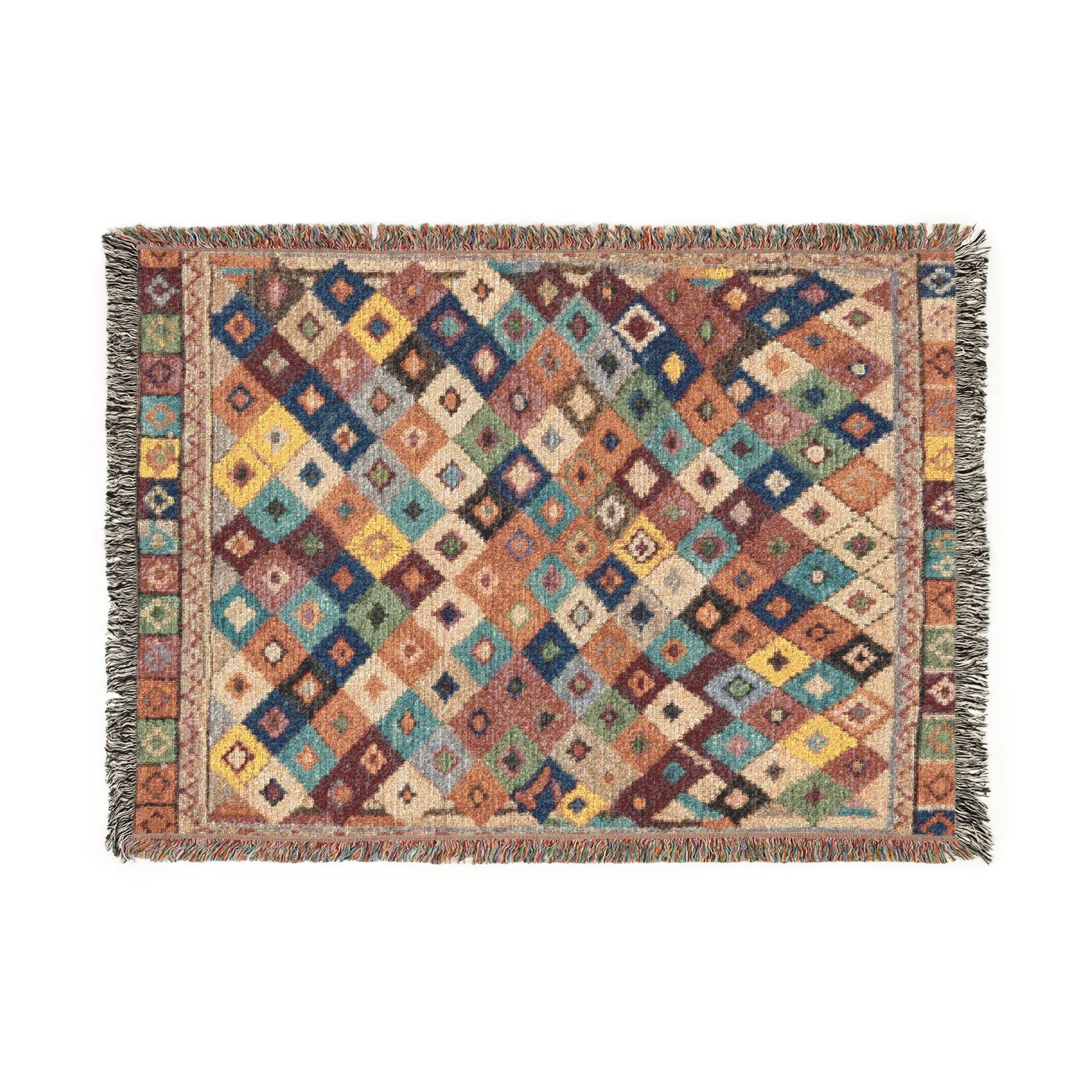 Bohemian Kilim Pattern Woven Blanket | Southwestern Geometric Throw
