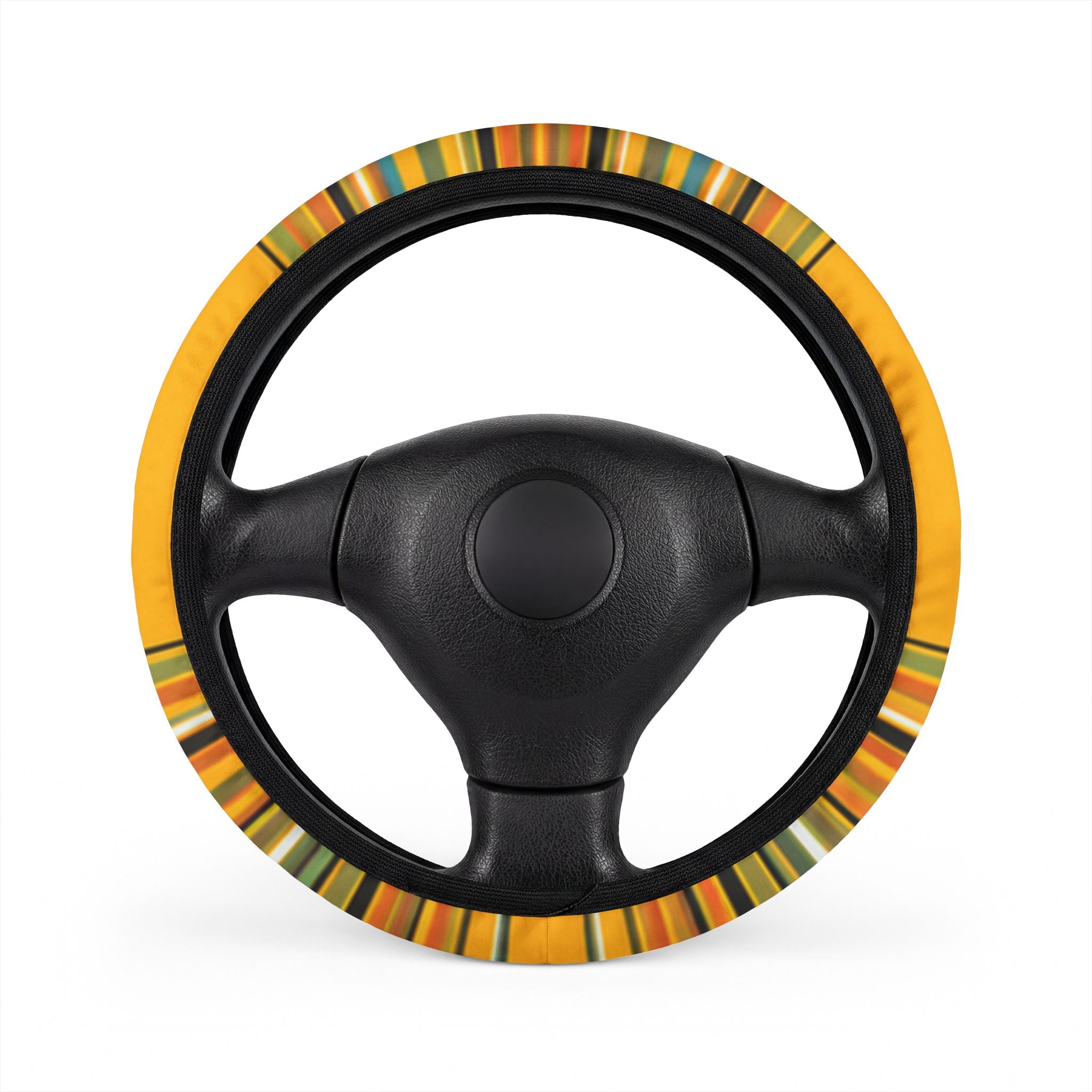 Yellow Stripe Car Steering Wheel Cover | Orange Green Pattern