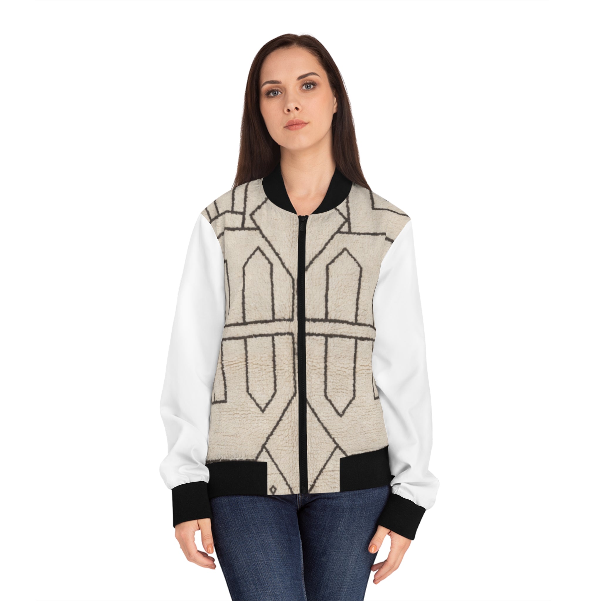 Geometric Moroccan Berber Motif Bomber Jacket | Abstract Line Art Jacket