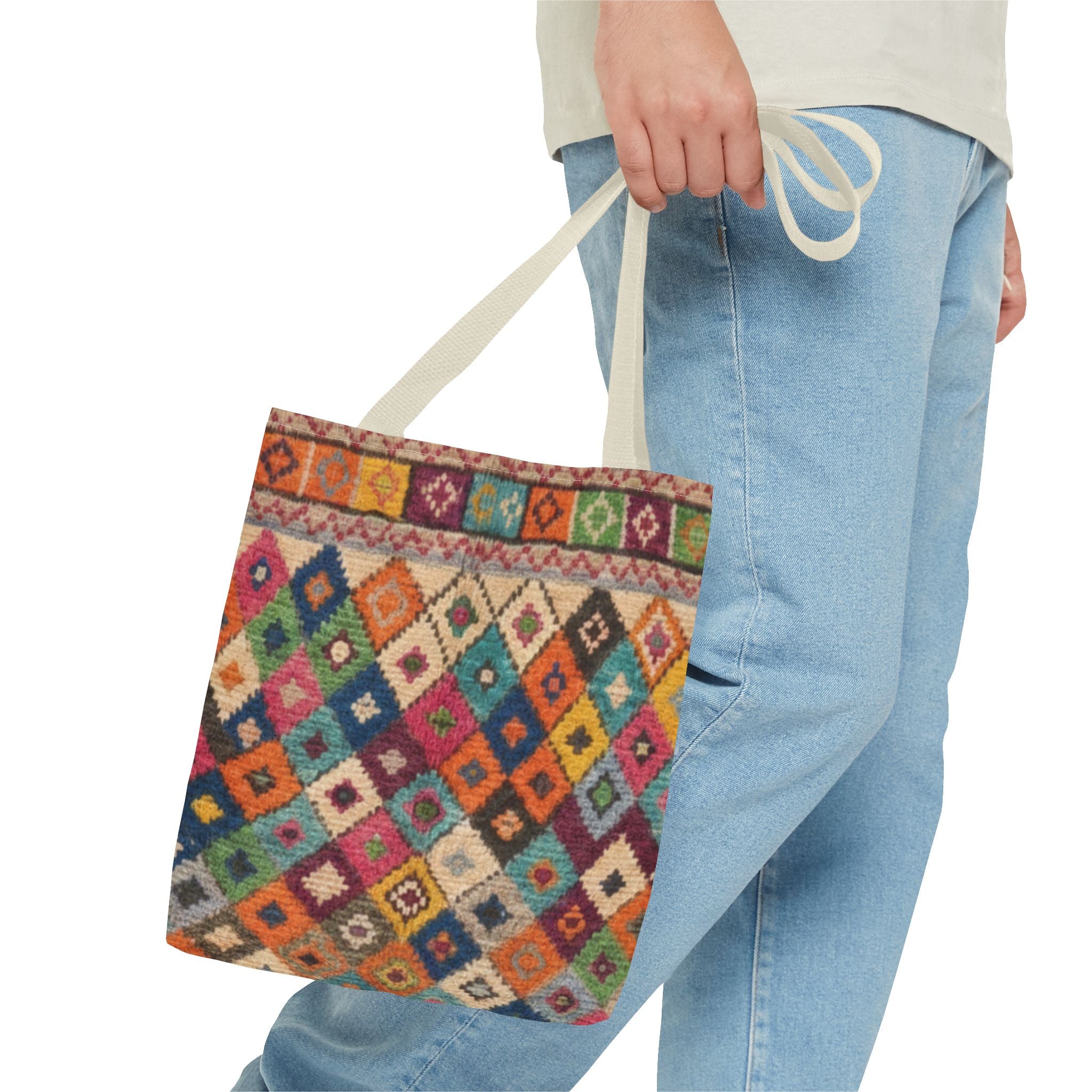 Colorful Kilim Diamond Pattern Tote Bag | Boho Tribal Aztec Shopper