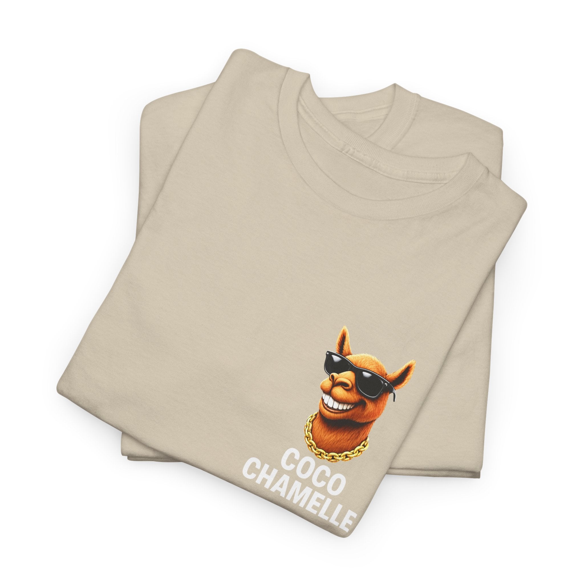 Coco Chamelle Tee Shirt - Cool Camel with Sunglasses & Gold Chain