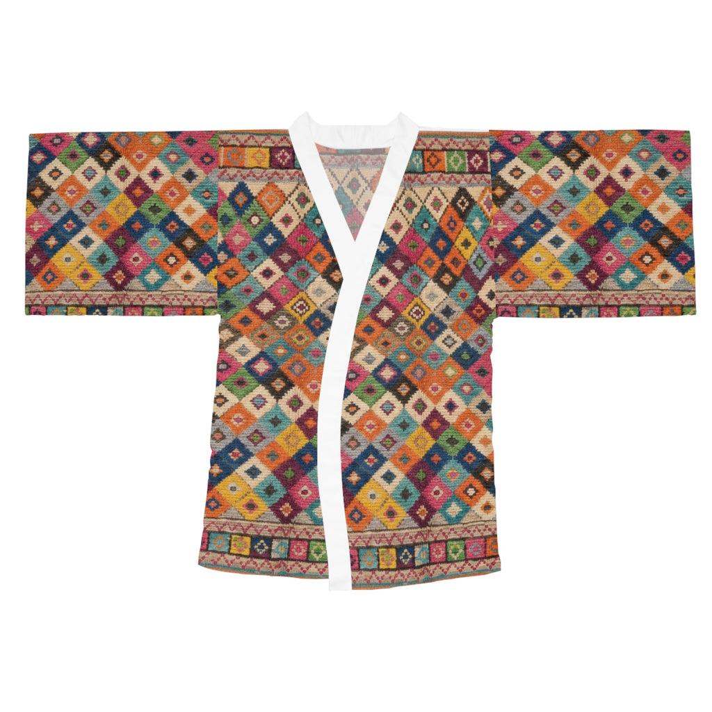 Colorful Geometric Diamond Pattern Kimono Robe | Boho Moroccan Print