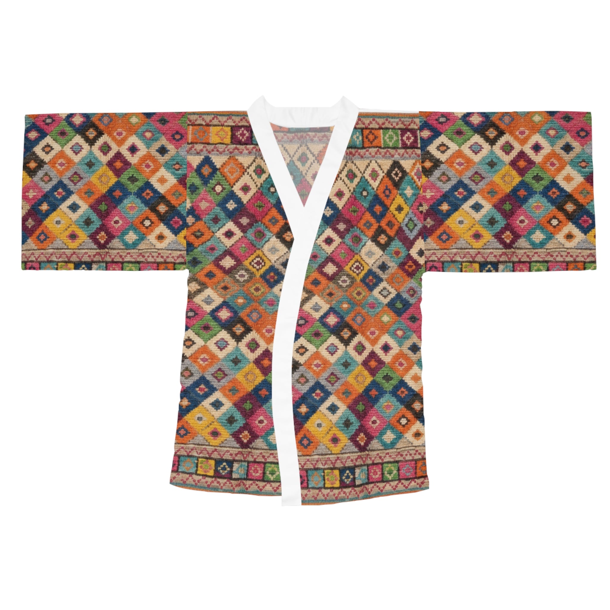 Colorful Geometric Diamond Pattern Kimono Robe | Boho Moroccan Print