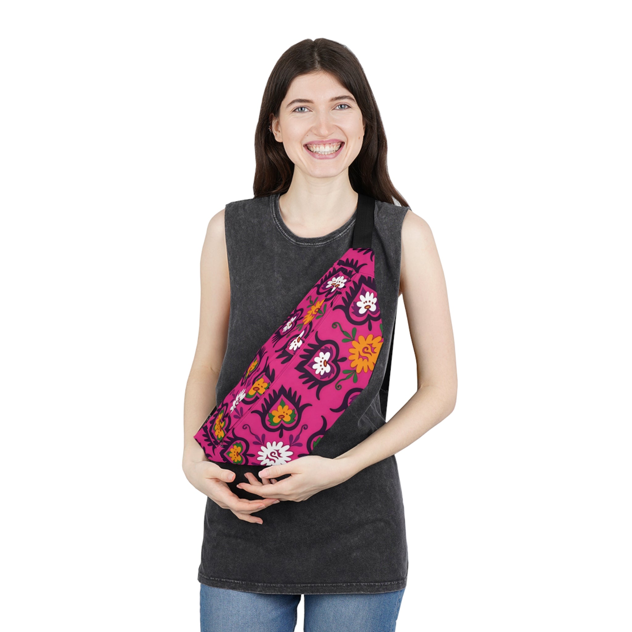 Pink Floral Pattern Fanny Pack | Boho Flower Waist Bag