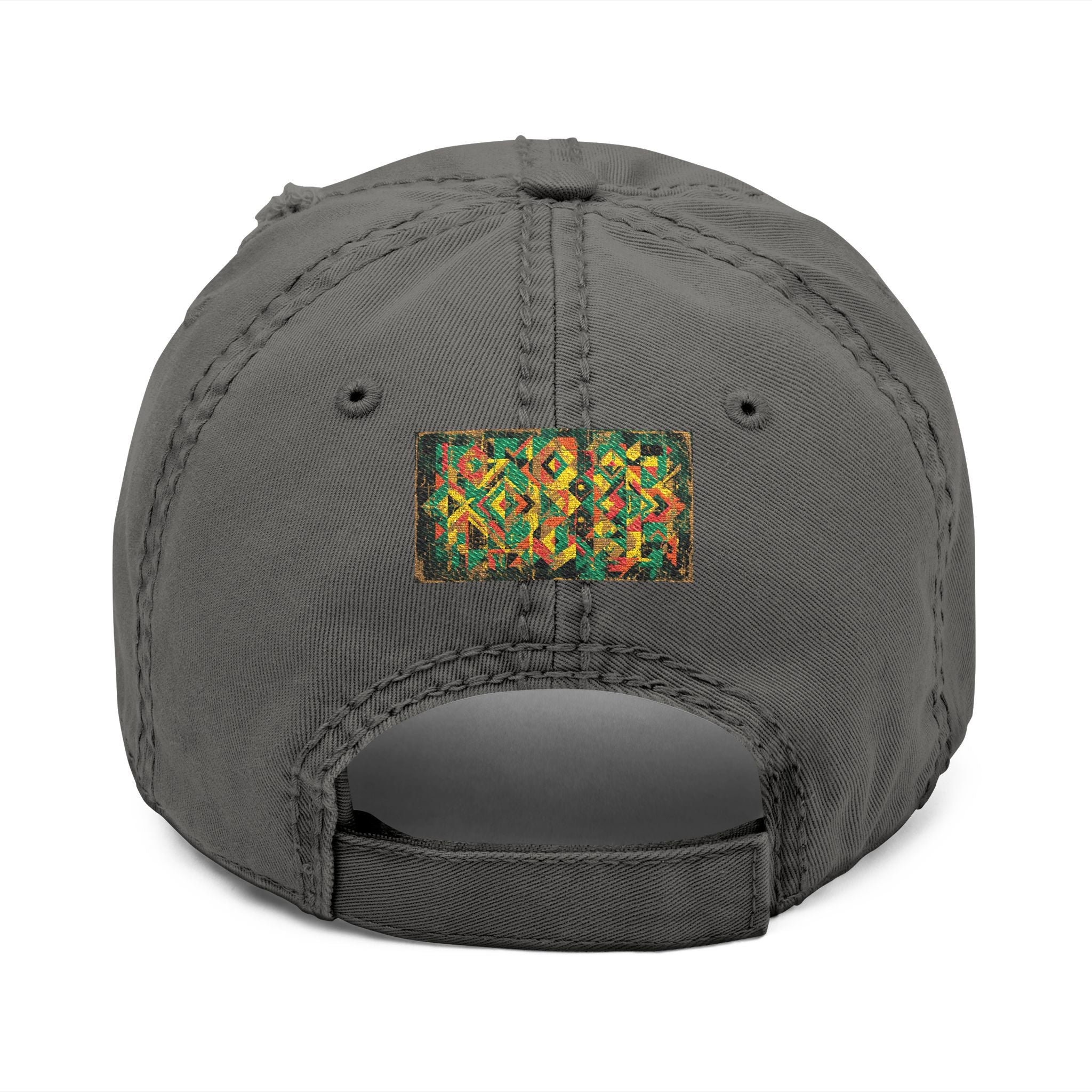 Abstract Colorful Geometric Embroidery Dad Hat | Distressed Patch Cap