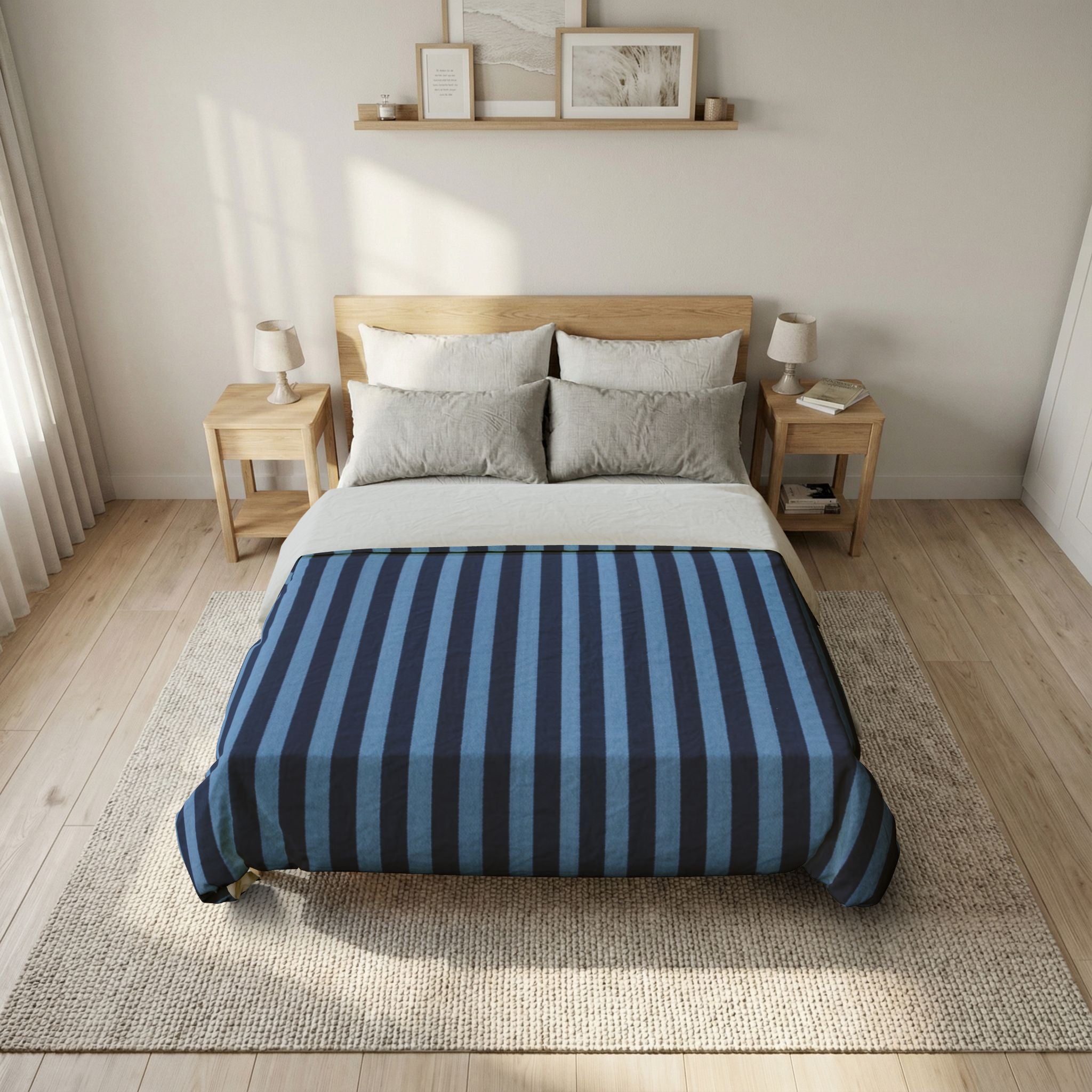 Navy Blue and Sky Stripe Cotton Duvet Cover