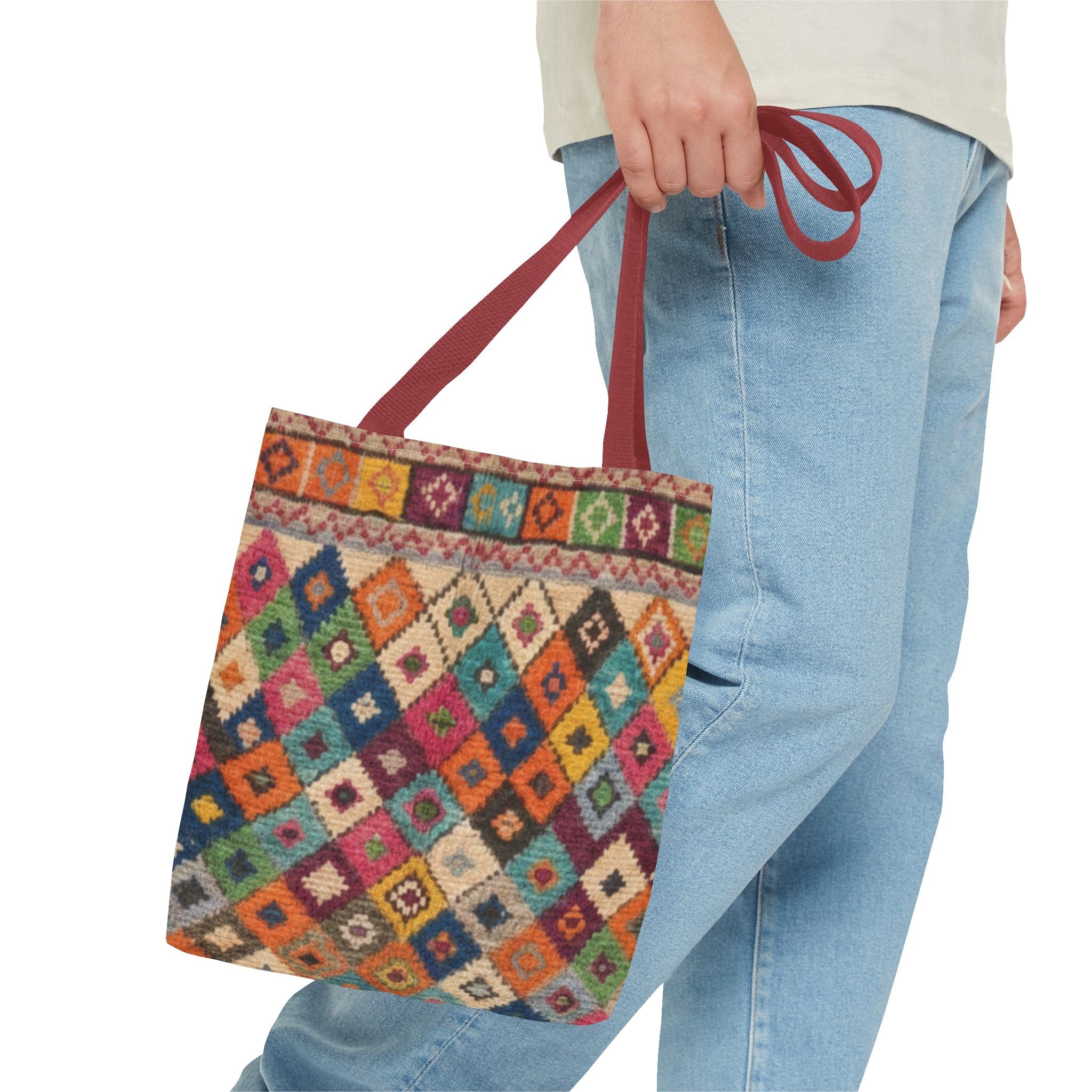 Colorful Kilim Diamond Pattern Tote Bag | Boho Tribal Aztec Shopper