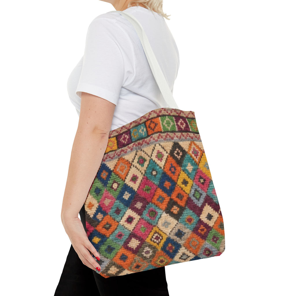 Colorful Kilim Diamond Pattern Tote Bag | Boho Tribal Aztec Shopper