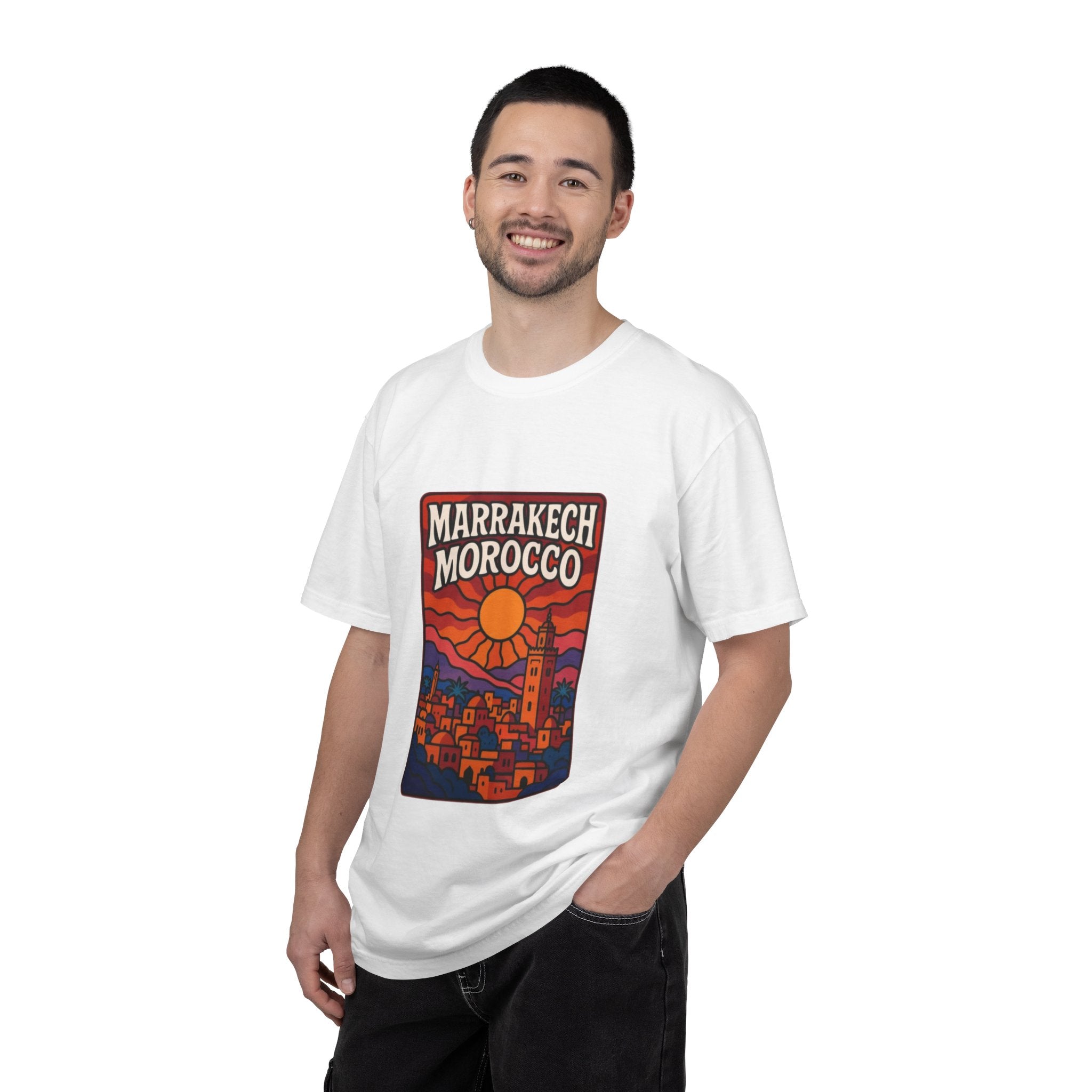 Marrakech Morocco Sunset Illustration T-Shirt | Moroccan Cityscape Tee