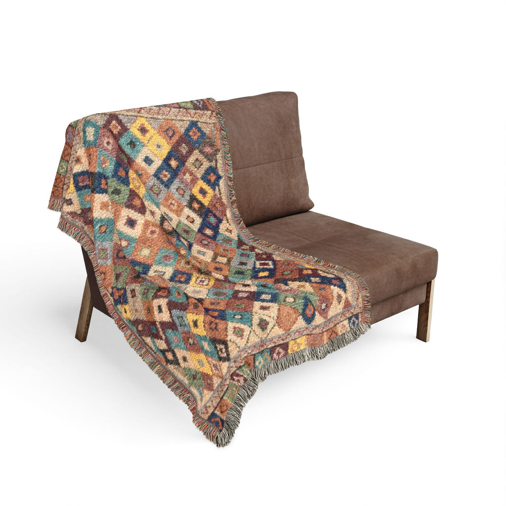Bohemian Kilim Pattern Woven Blanket | Southwestern Geometric Throw