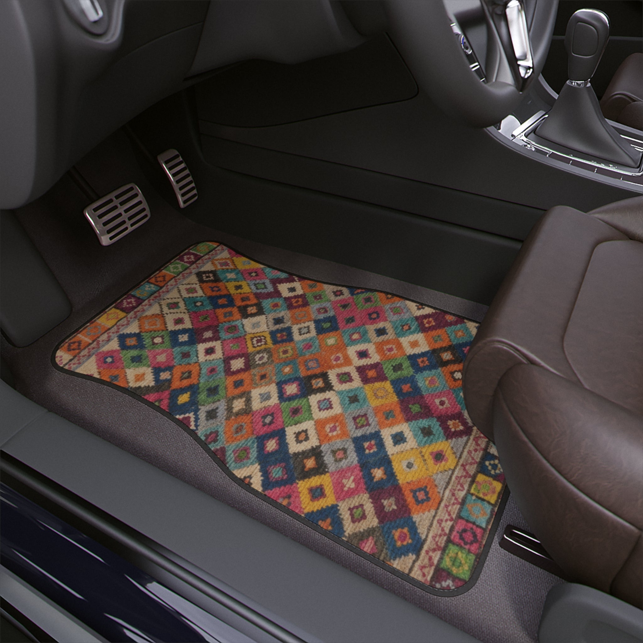 Colorful Geometric Diamond Pattern Car Floor Mat | Single Piece
