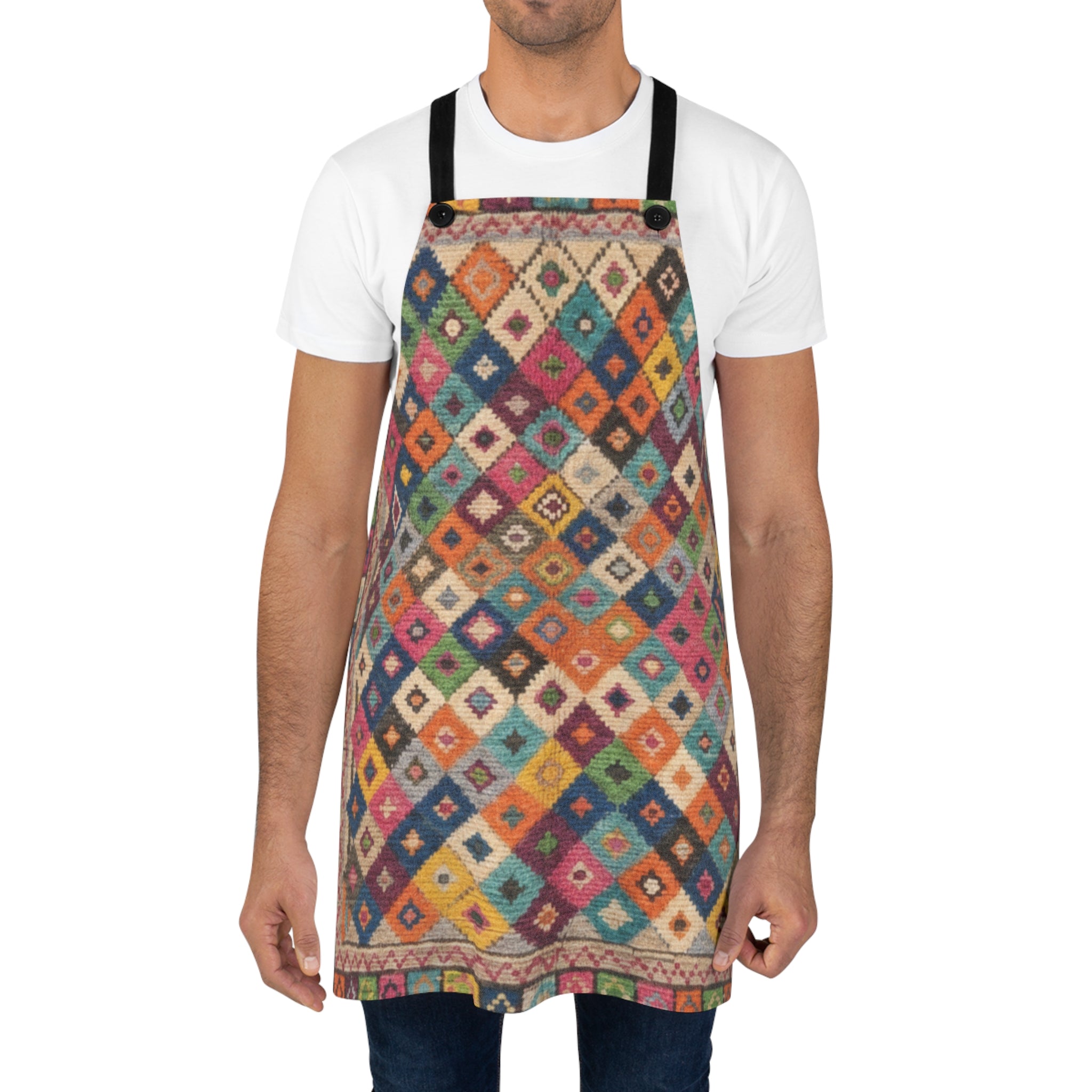 Colorful Kilim Diamond Pattern Apron | Boho Geometric Kitchen Apron