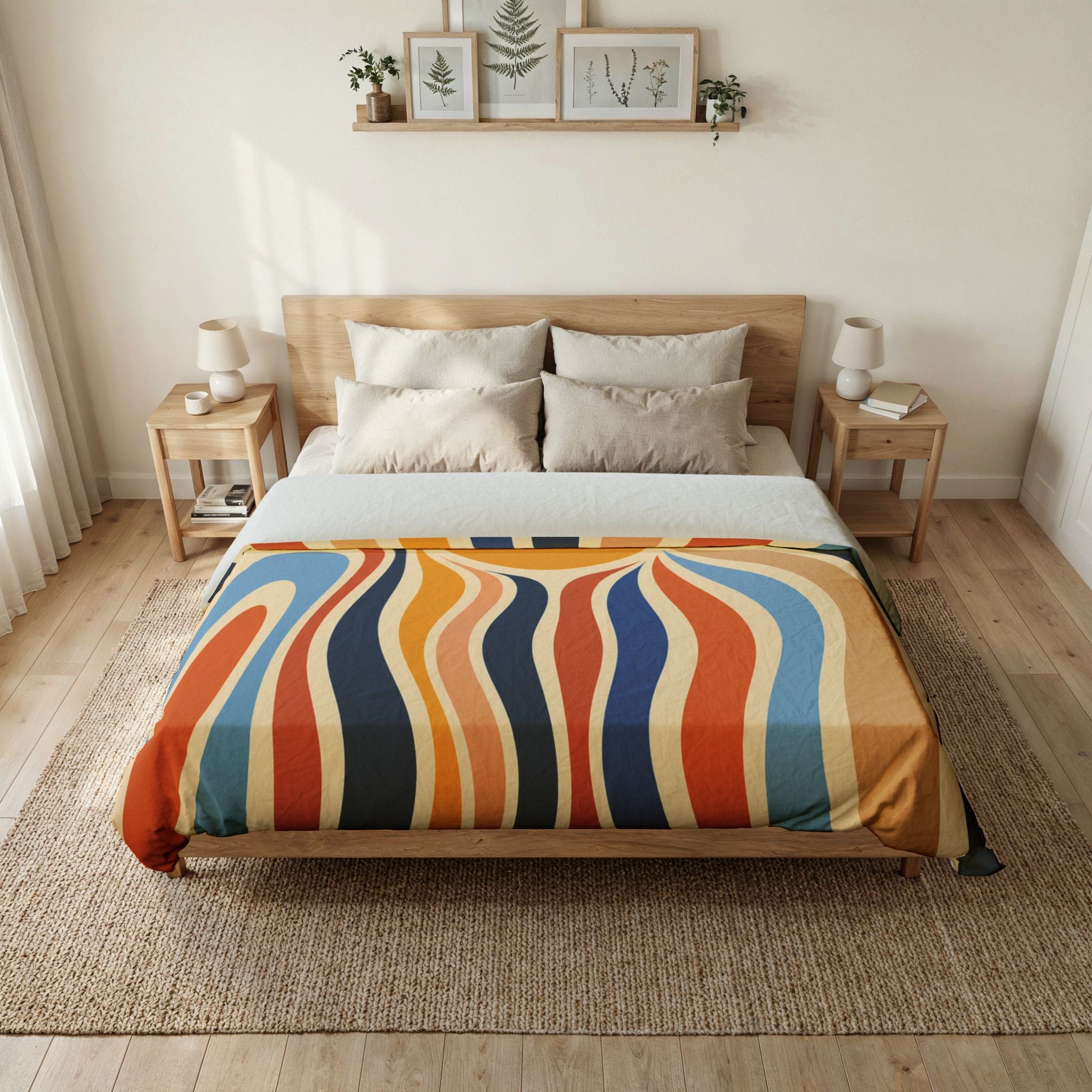 Retro Sunburst Bedding duvet cover | Mid Century Modern abstract waves