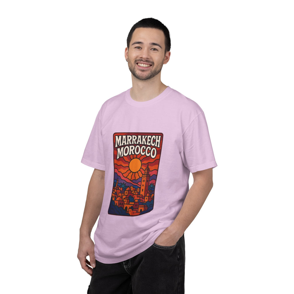 Marrakech Morocco Sunset Illustration T-Shirt | Moroccan Cityscape Tee