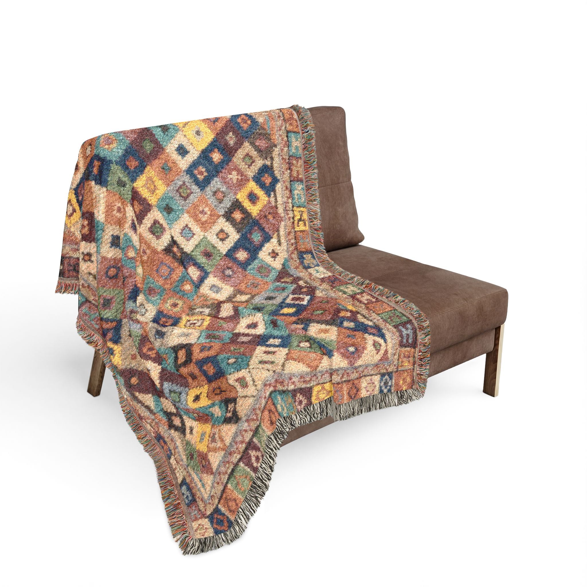 Bohemian Kilim Pattern Woven Blanket | Southwestern Geometric Throw