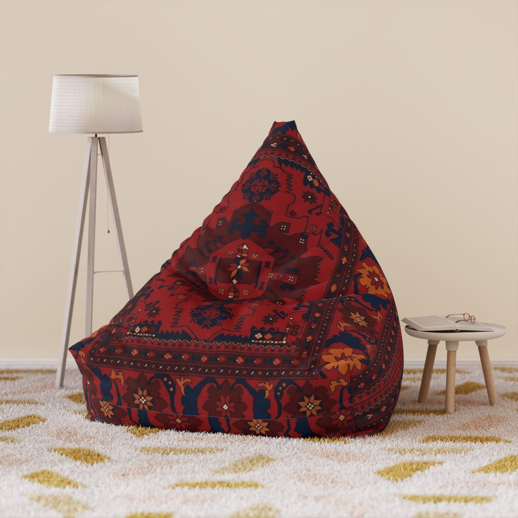 Red Persian Pattern Bean Bag, Boho Kilim Floor Pouf Cover