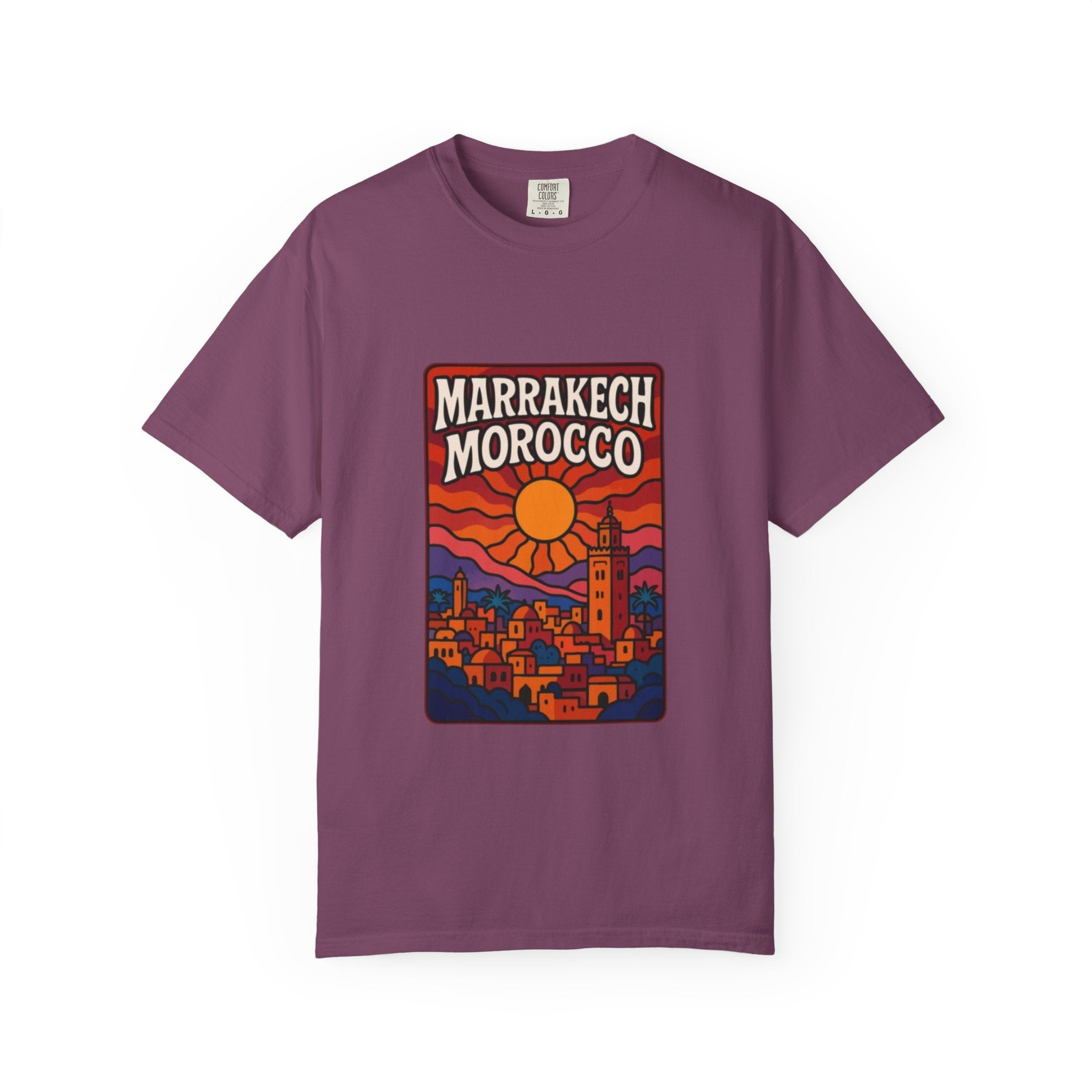 Marrakech Morocco Sunset Illustration T-Shirt | Moroccan Cityscape Tee