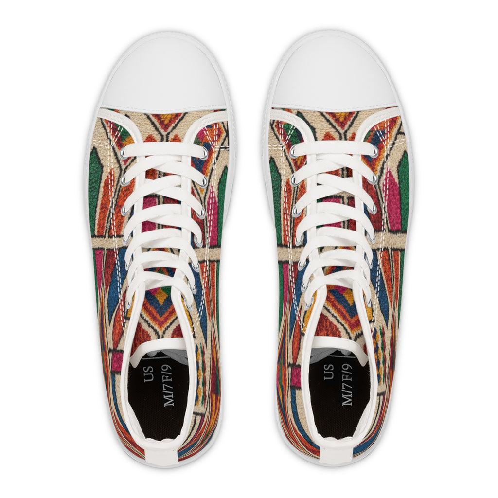 Colorful Geometric Pattern Women's High Top Sneakers | Moroccan Berber Print
